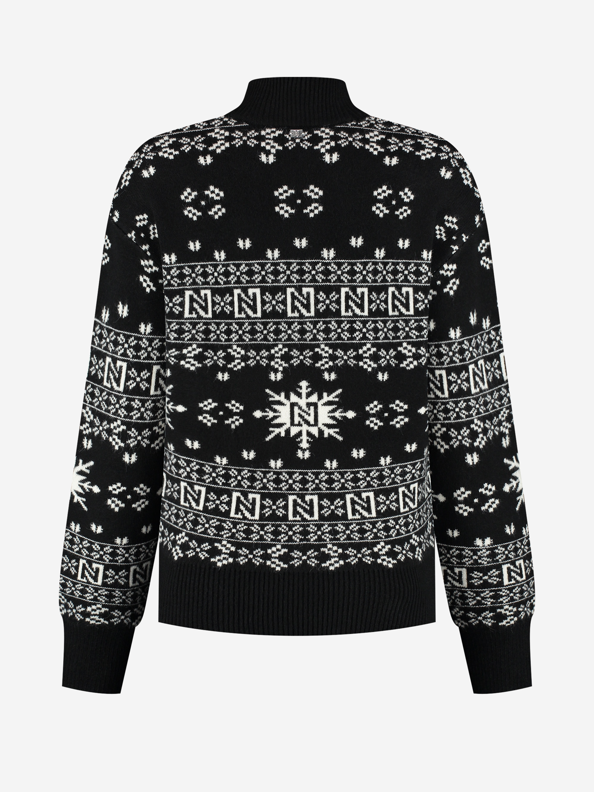 Loose fit pull with logo pattern and high neck