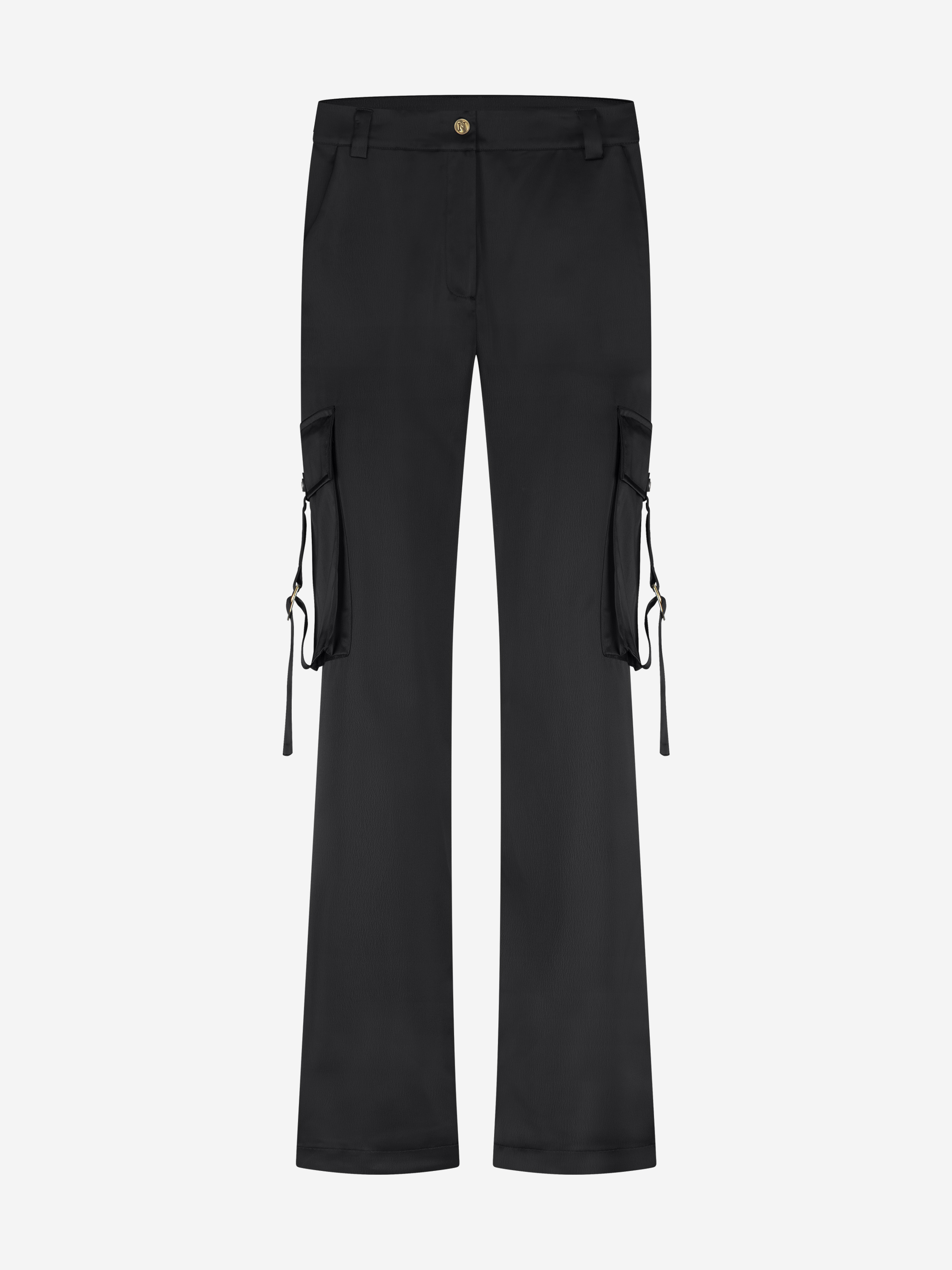 Satin-look pants with flap pockets