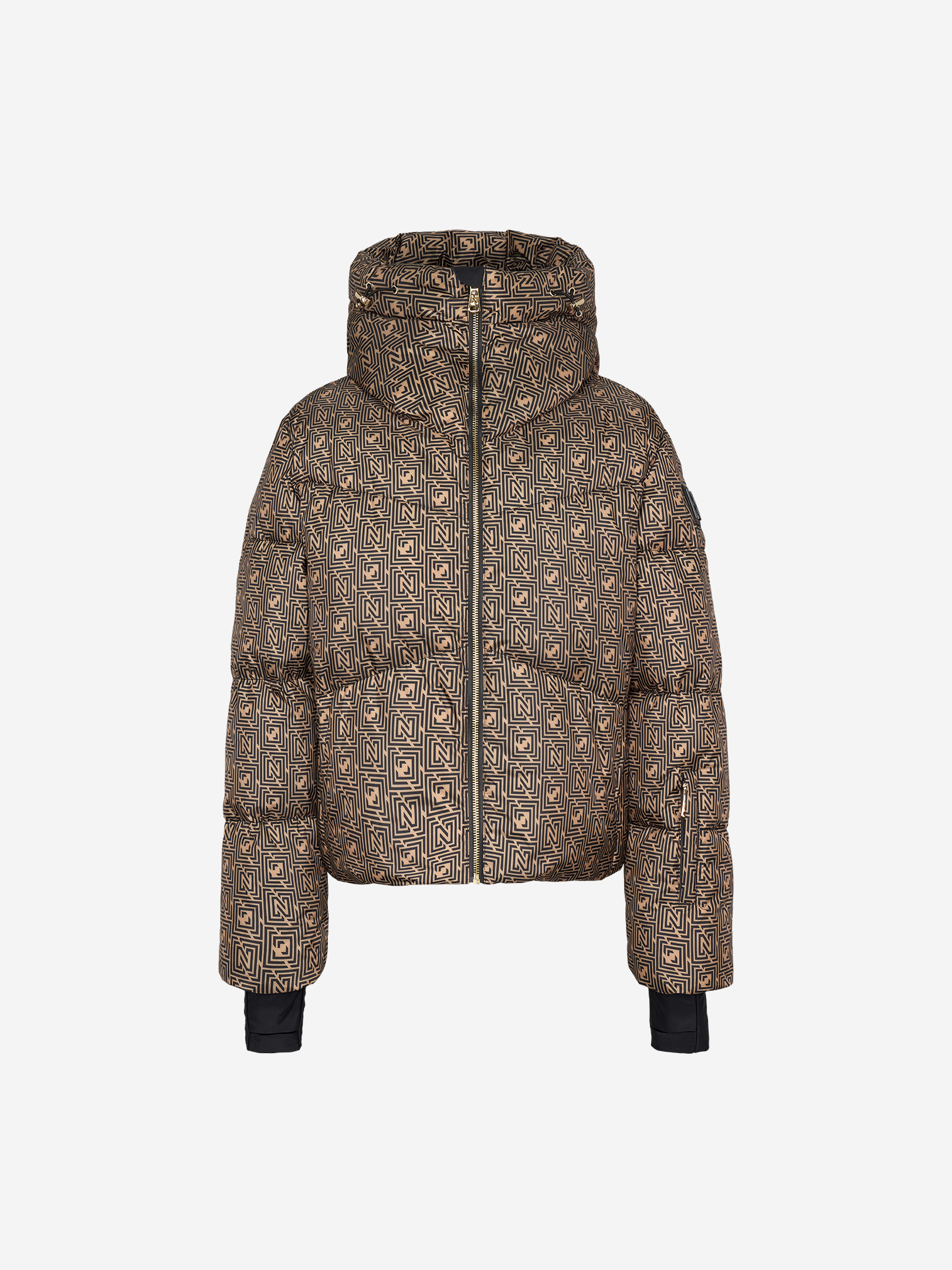 Ski puffer jacket with logo pattern