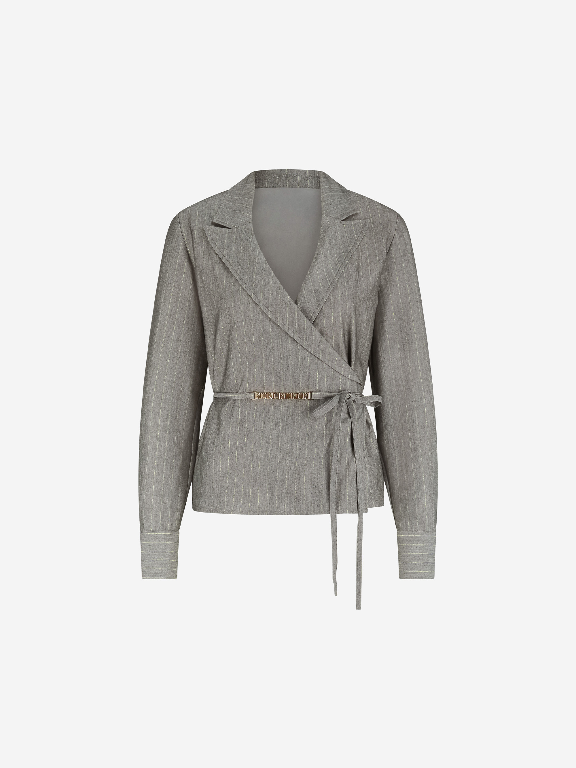 Striped wrap blouse with chain detail