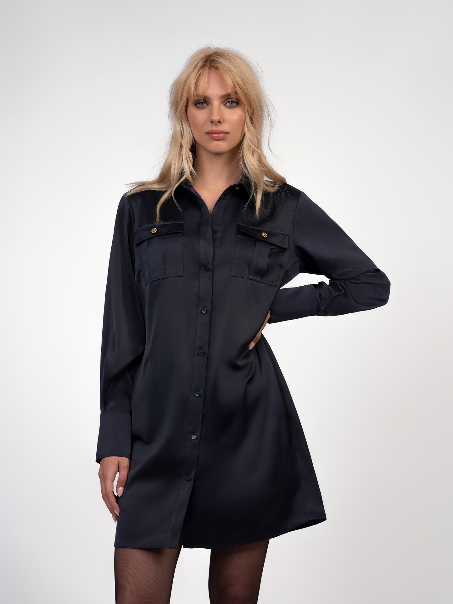 Satin blouse dress with belt