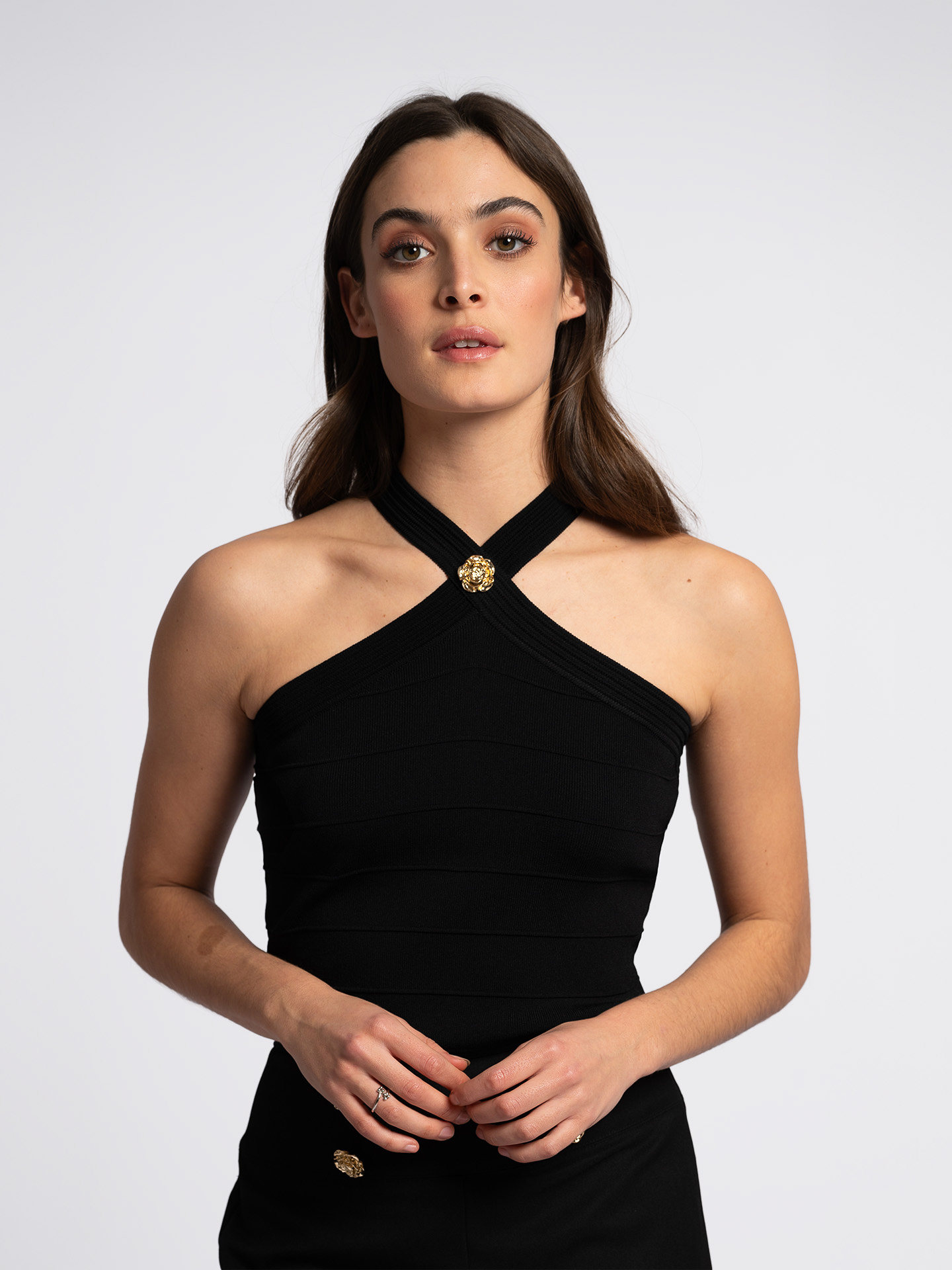 Halter top with cross neck