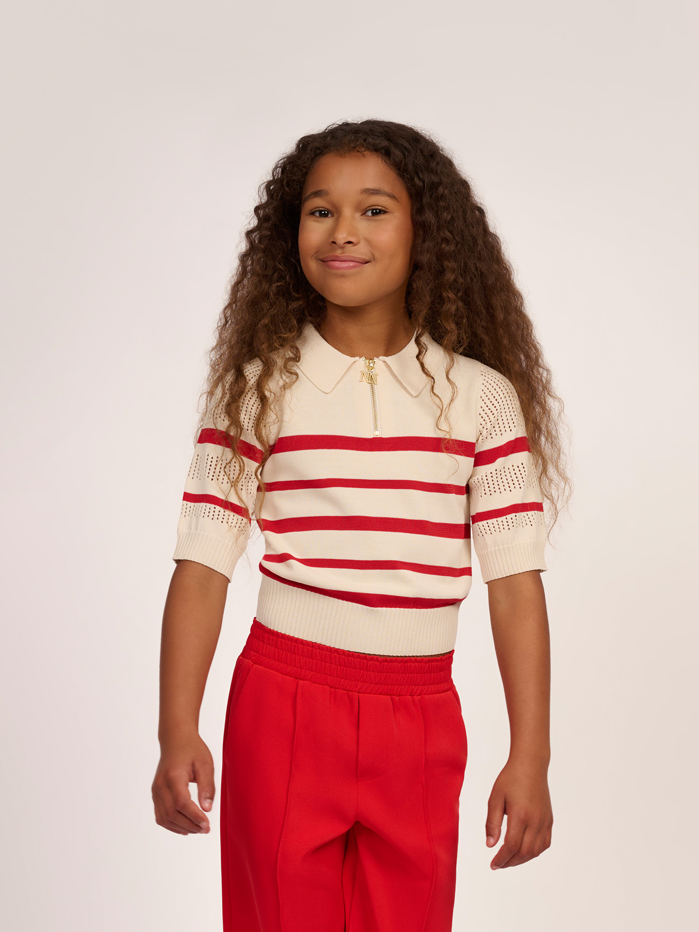 Striped top with ajour knit