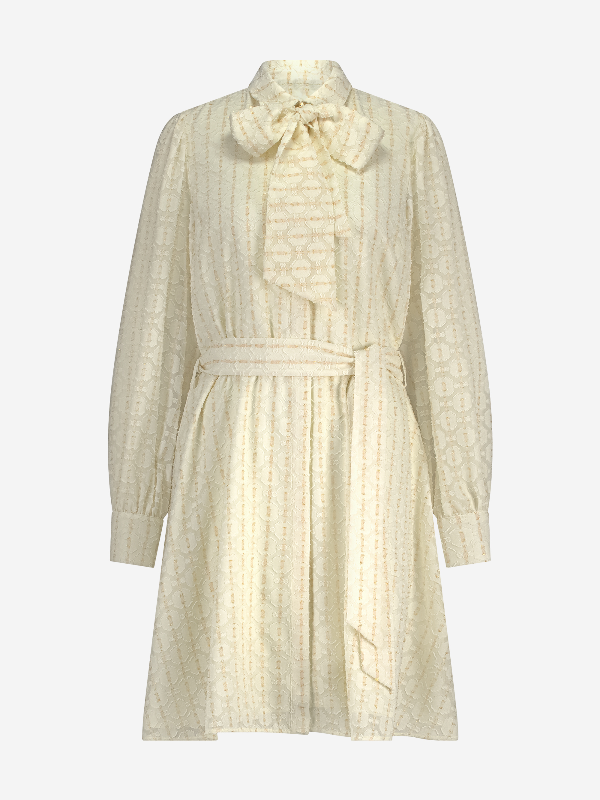 Losvallende jurk met ballonmouwen en een strikdetail