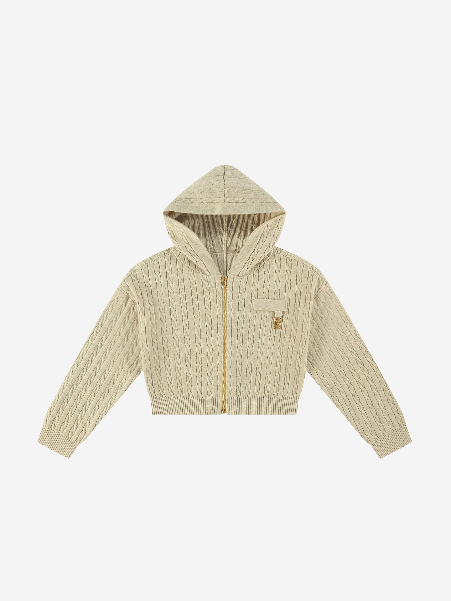 Cable knit cardigan with hood