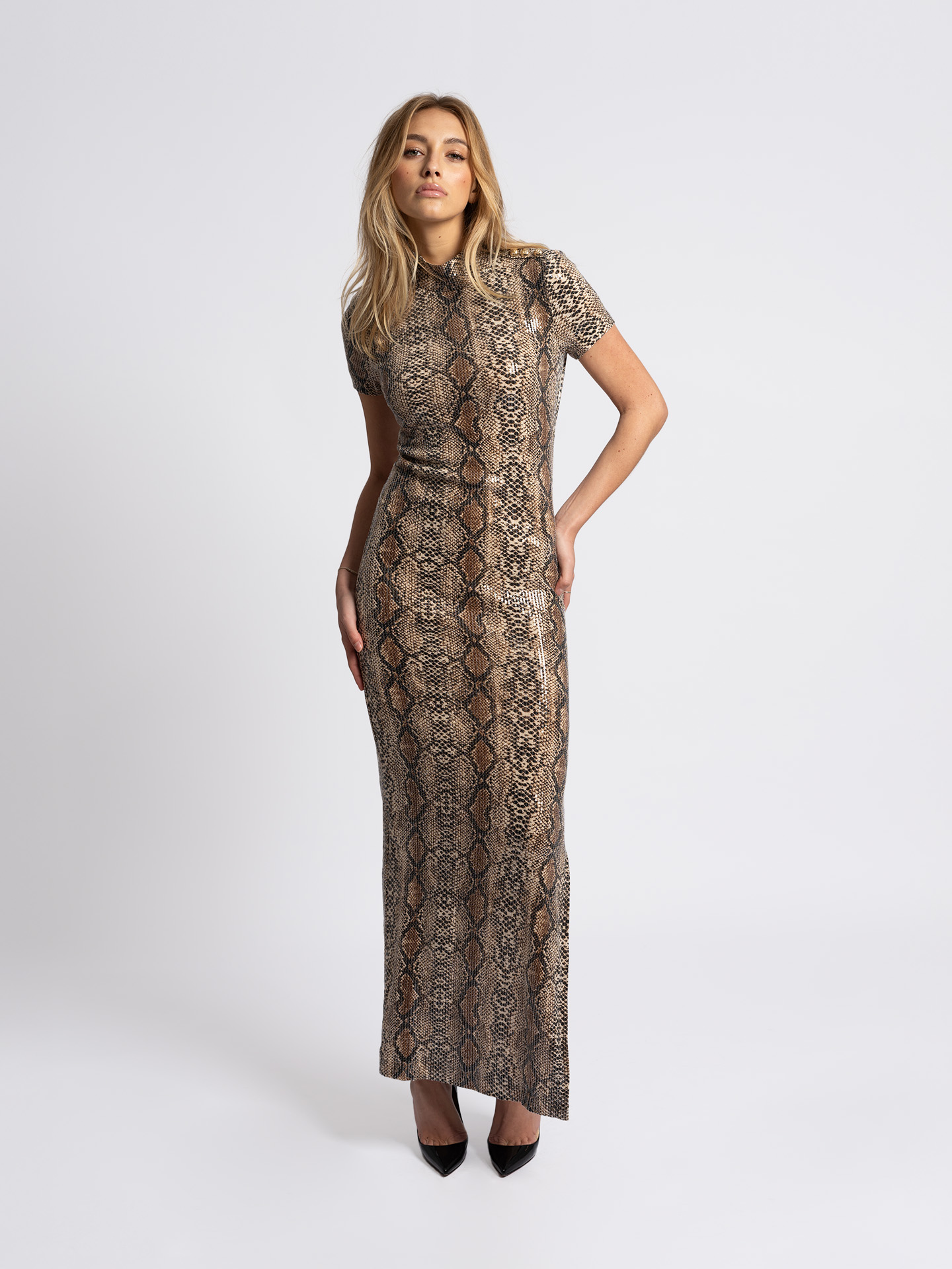 Maxi dress with snake print