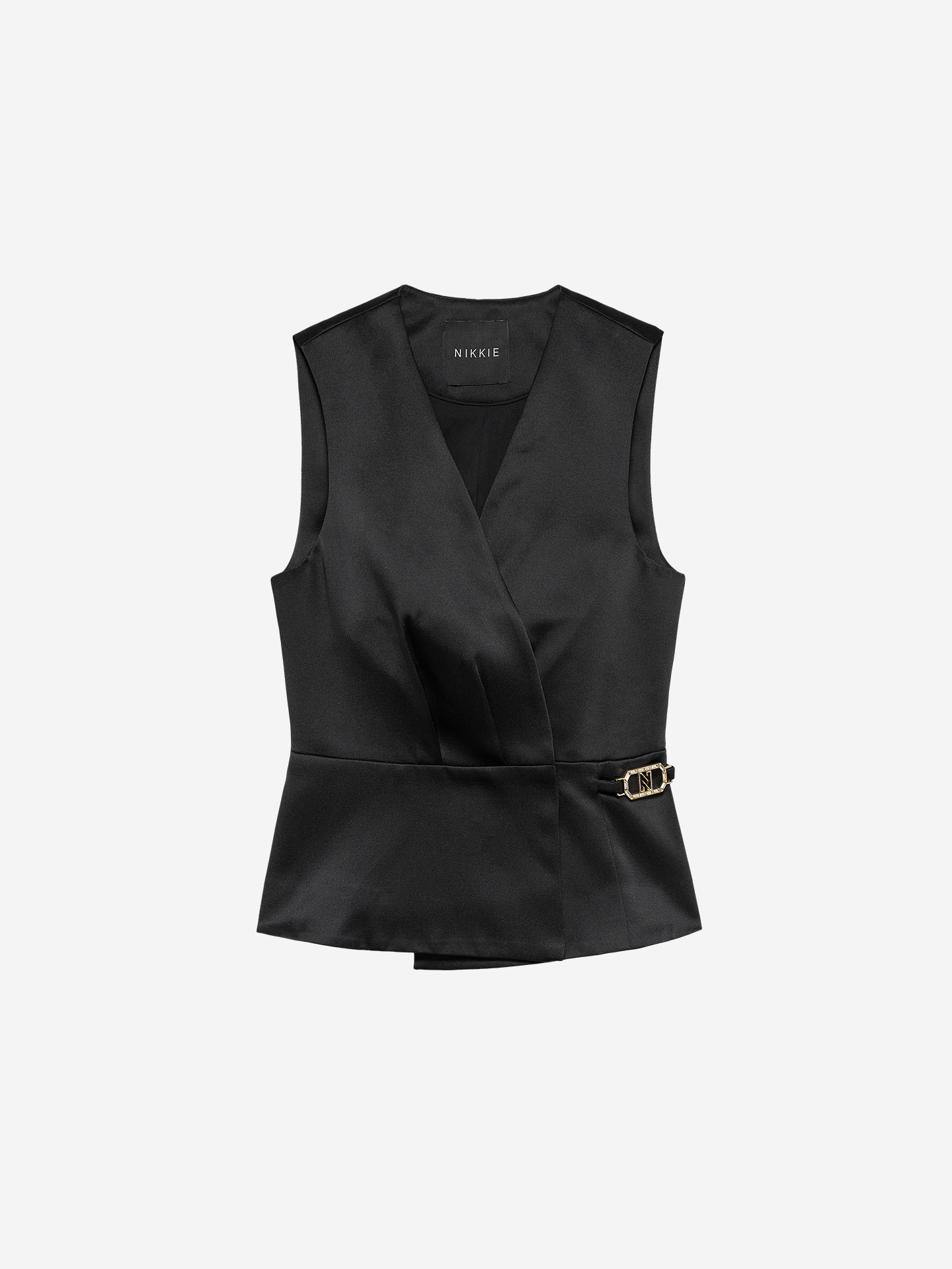 Satin vest with logo buckle