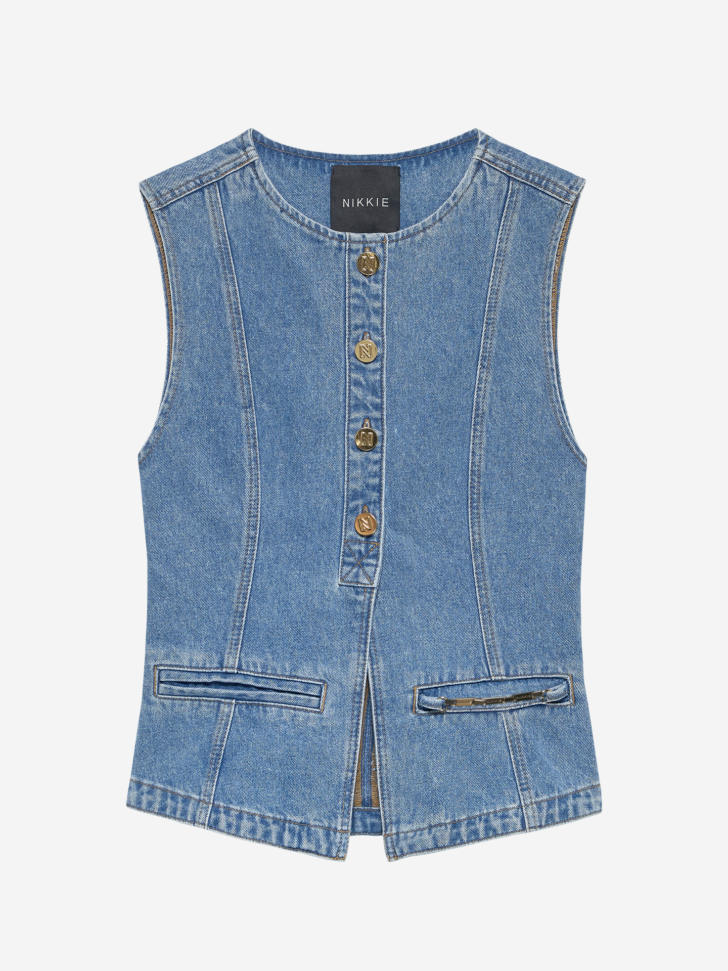 Denim vest with chain detail