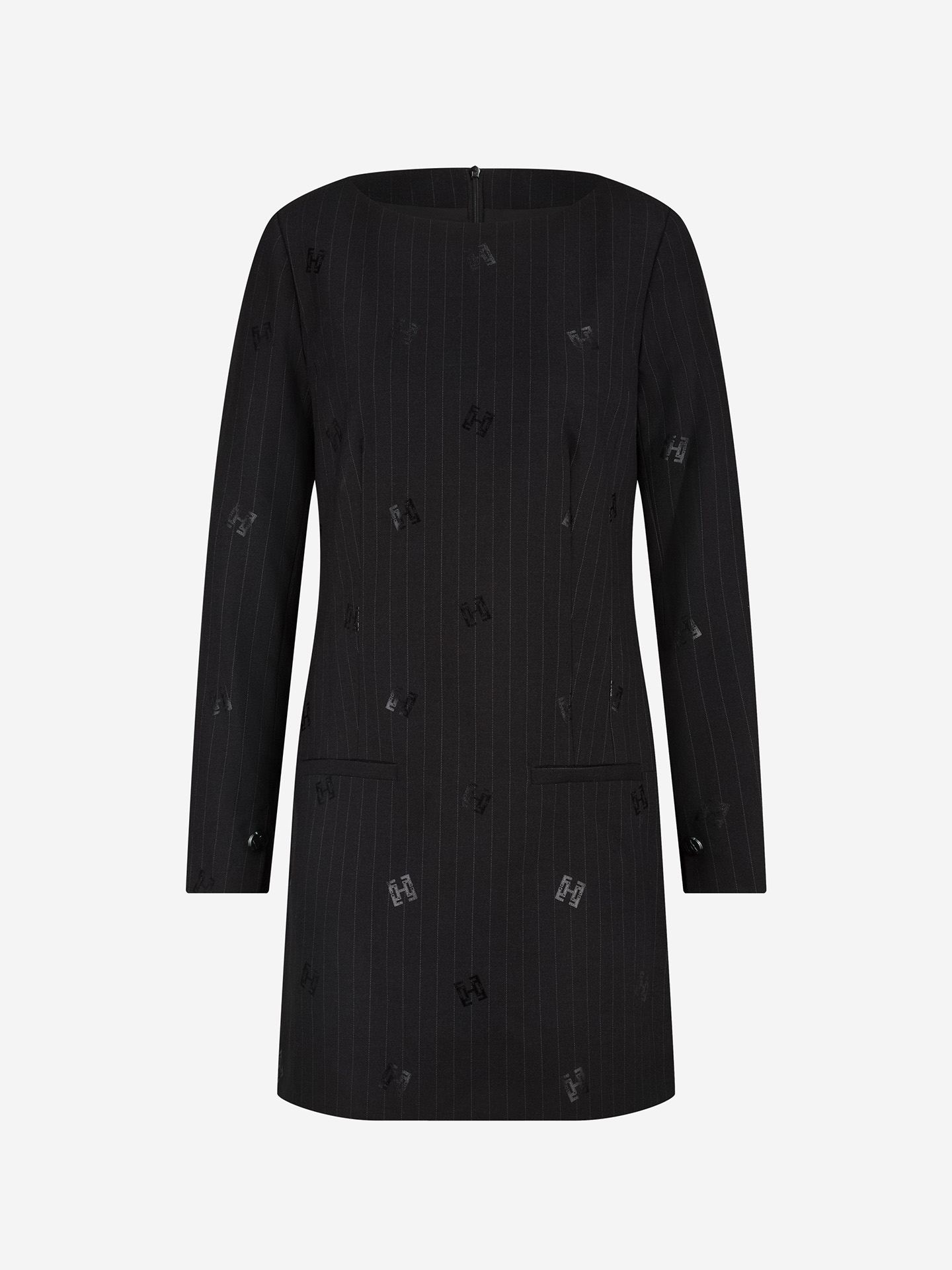 Pinstripe dress with logos
