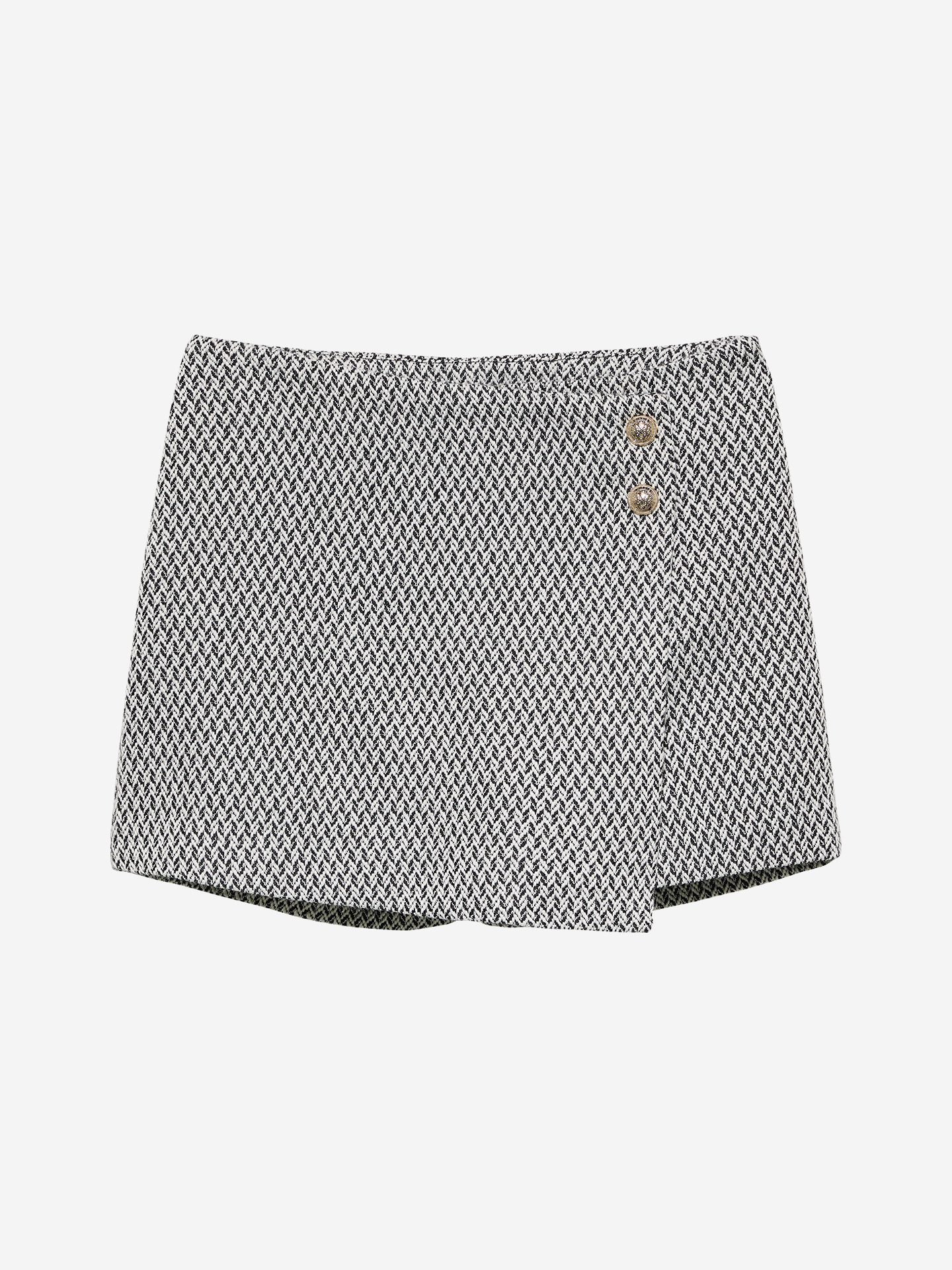 Woven skort with herringbone structure