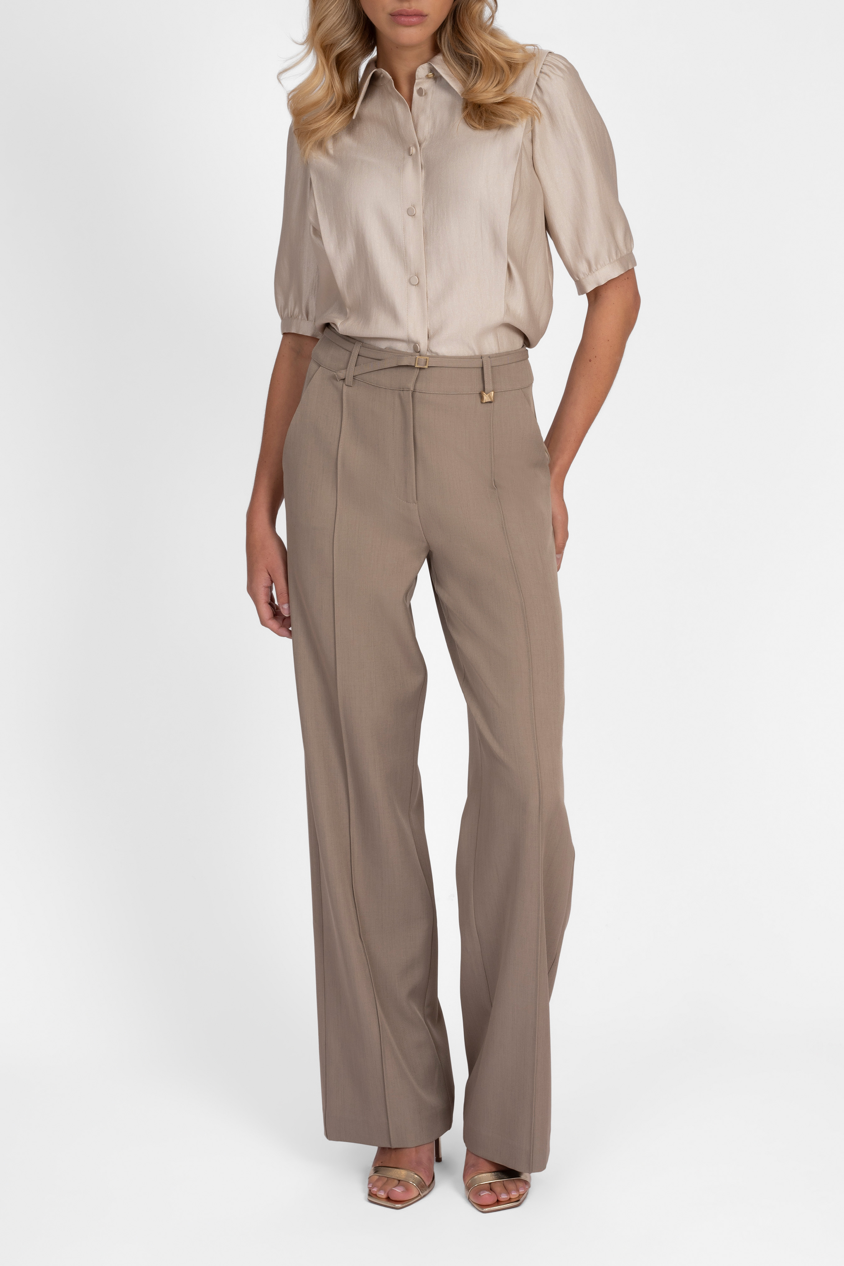 Gemêleerde pantalon met ceintuur