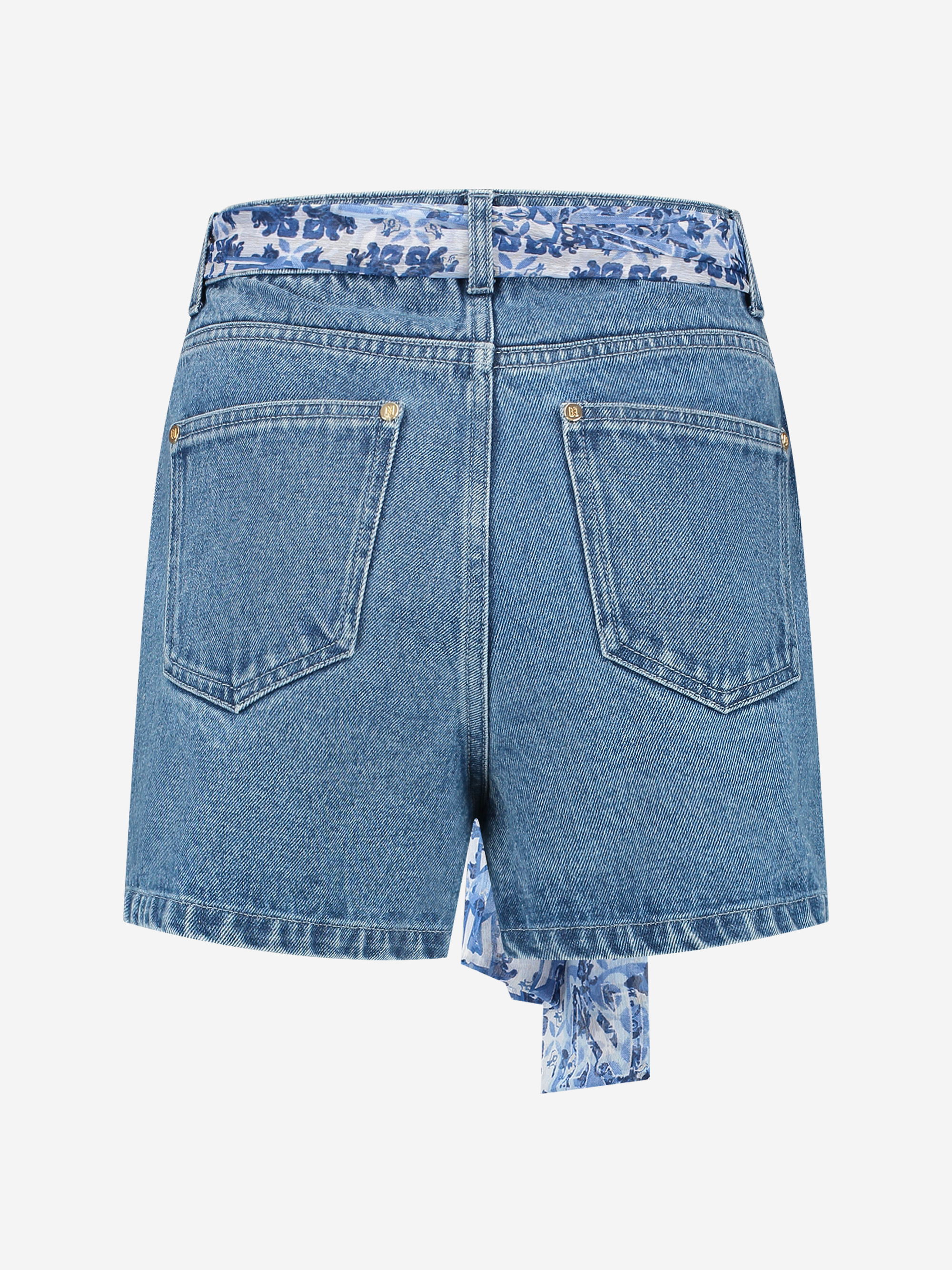 Denim skort with crossed waistband