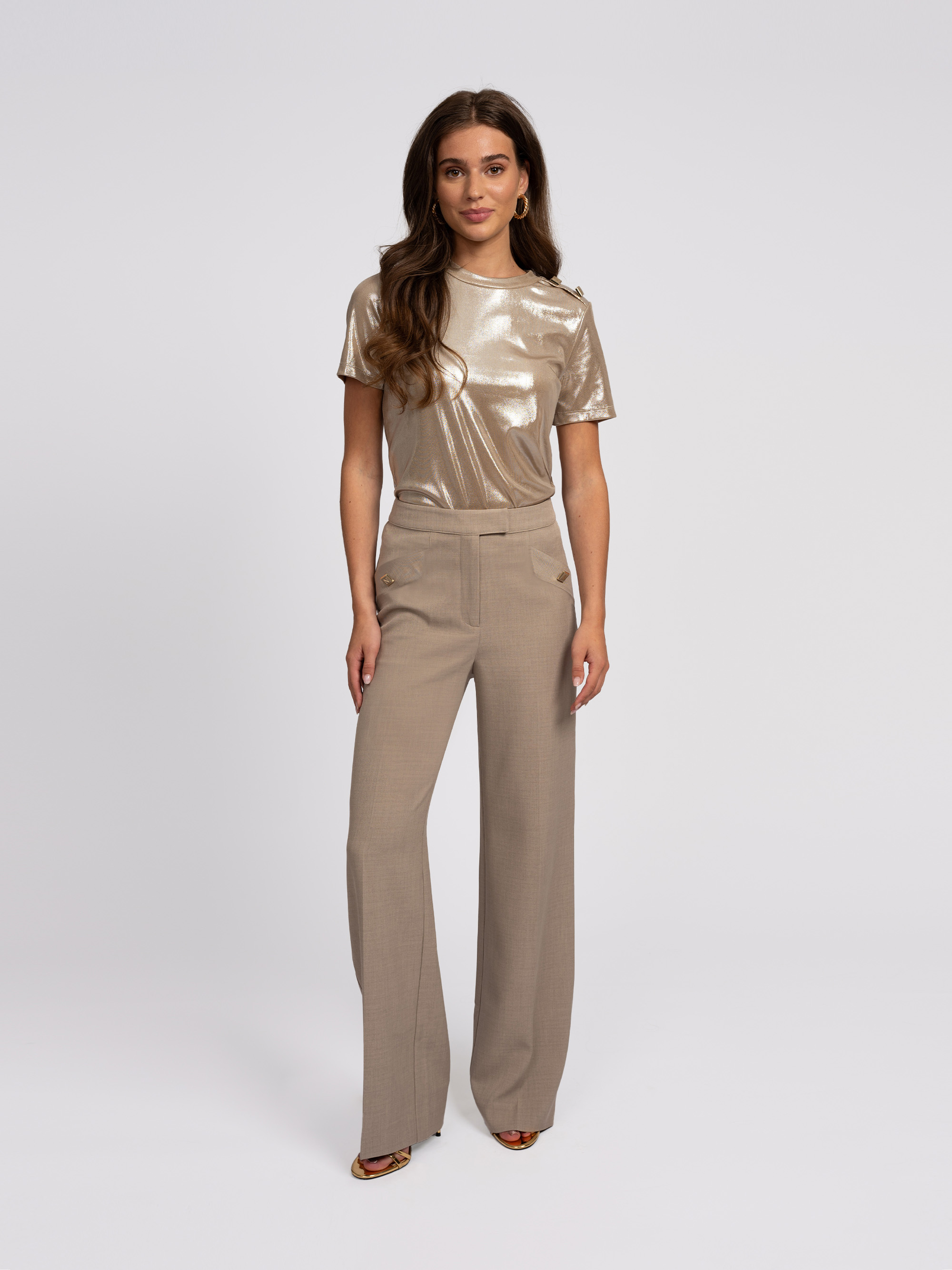 Gemêleerde pantalon met wijde pijpen