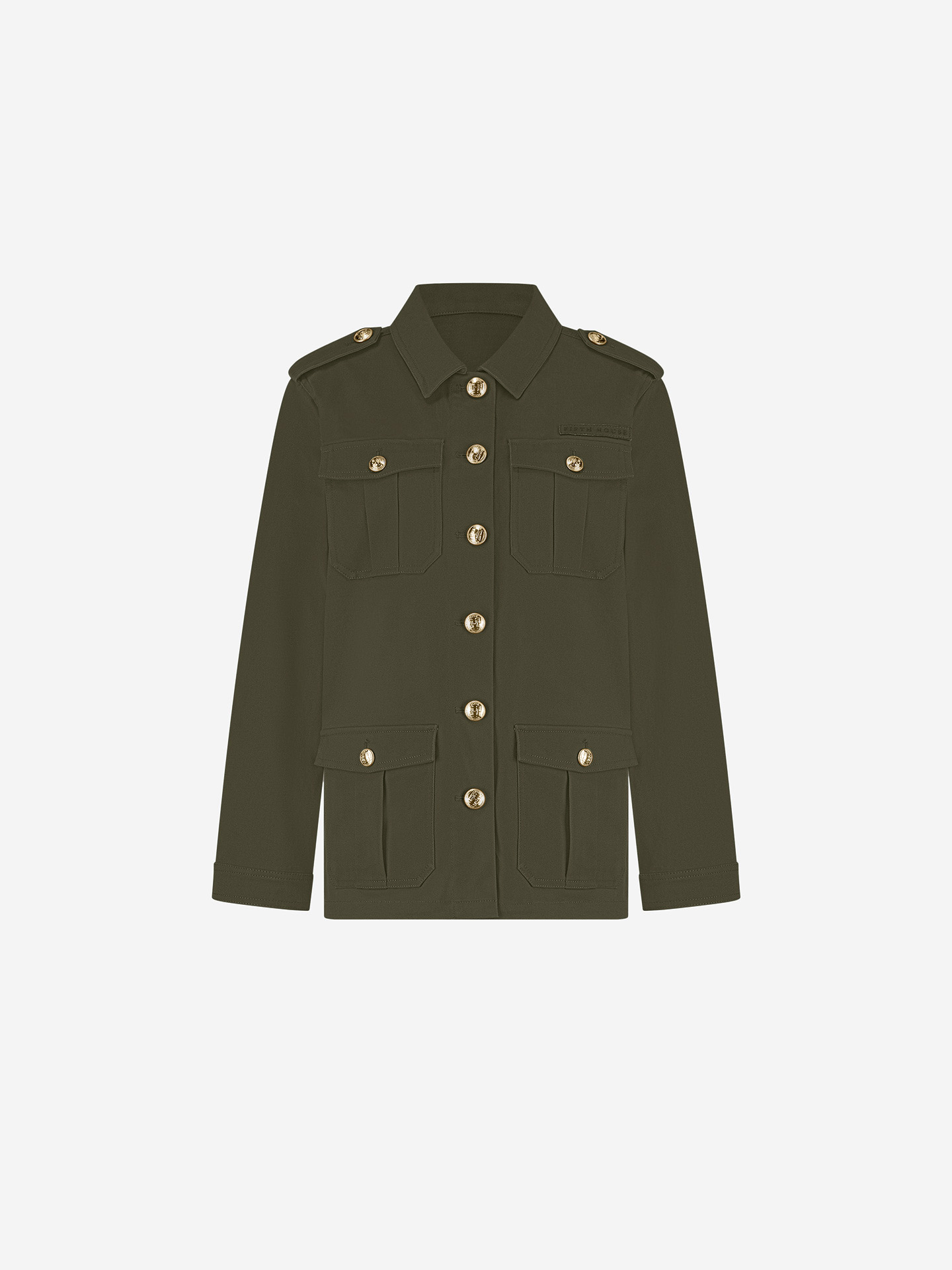Loose-fitting jacket with flap pockets