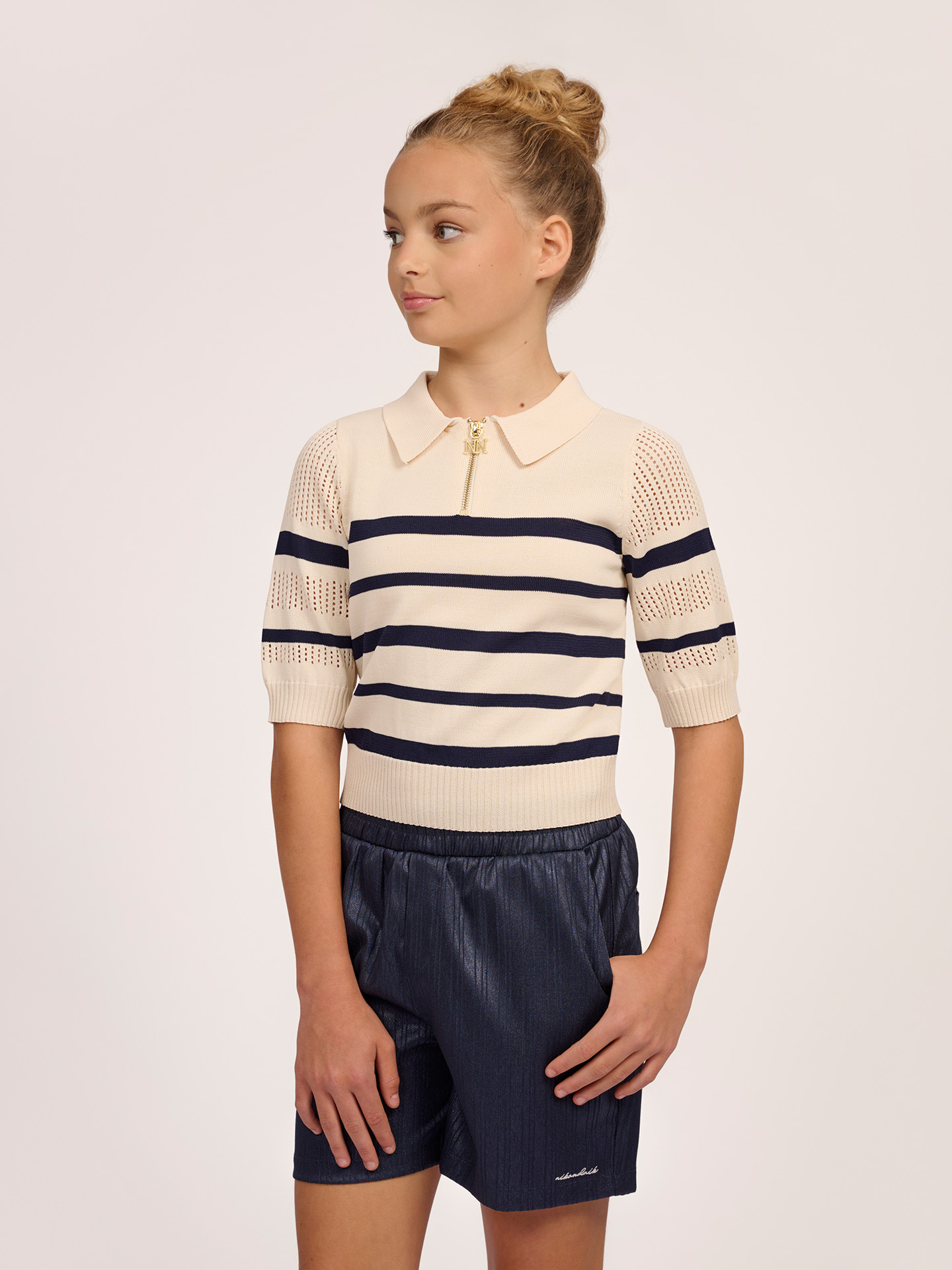 Striped top with ajour knit