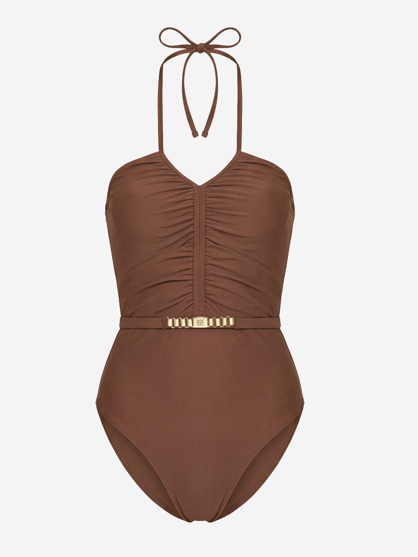 Halter swimsuit with gold-colored detail