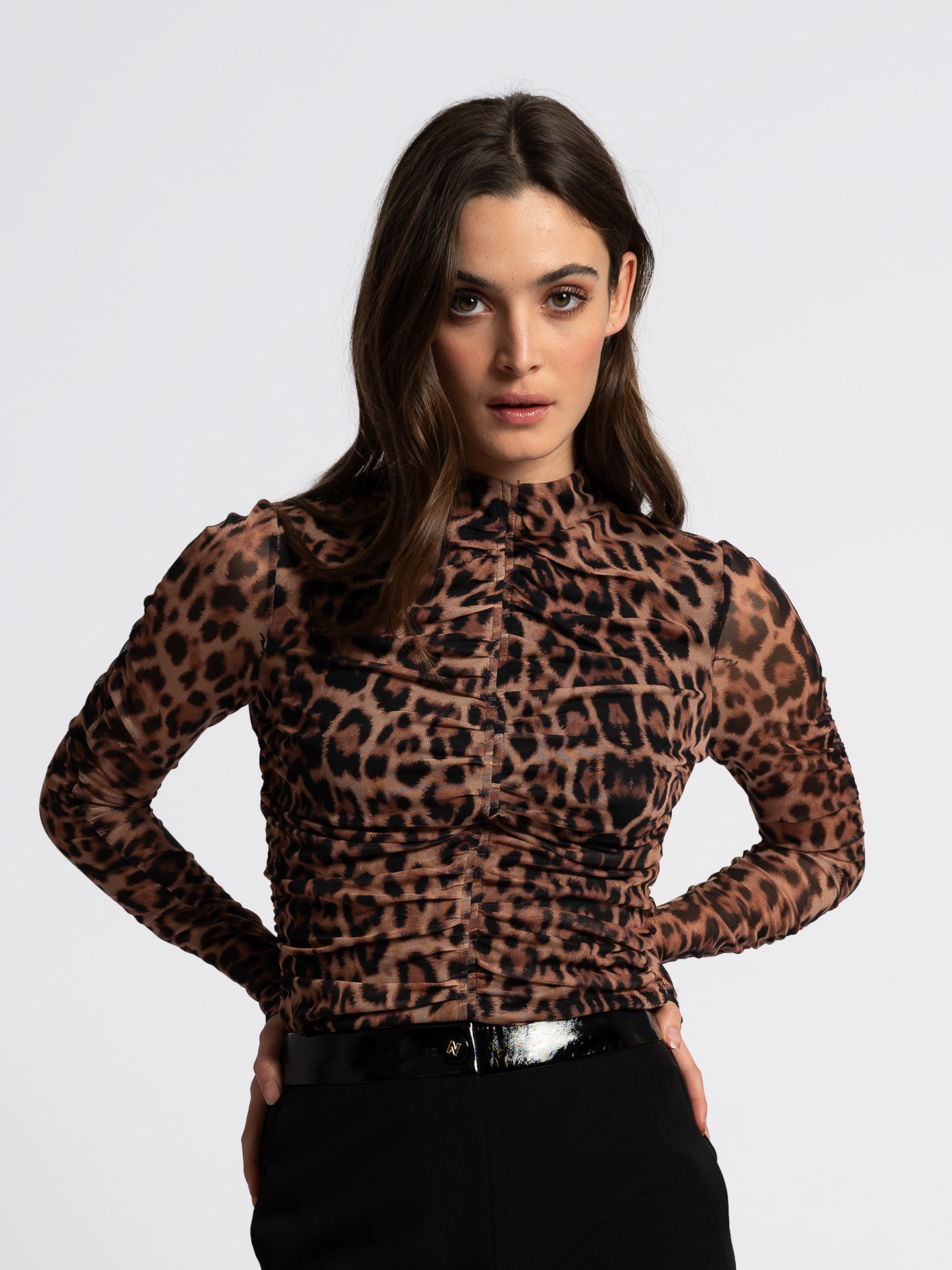 Gedrapeerde top met luipaardprint