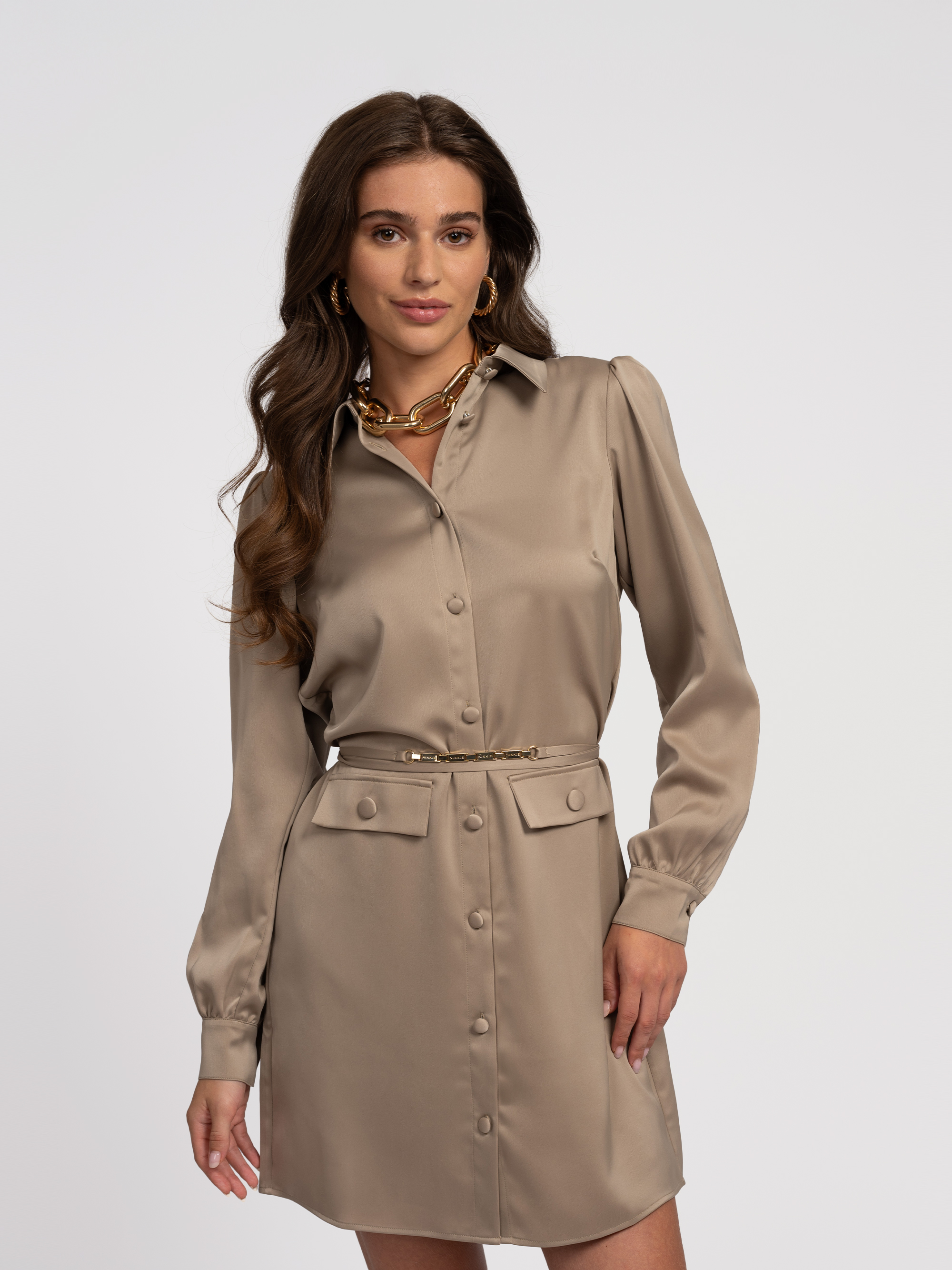 Satin dress with belt