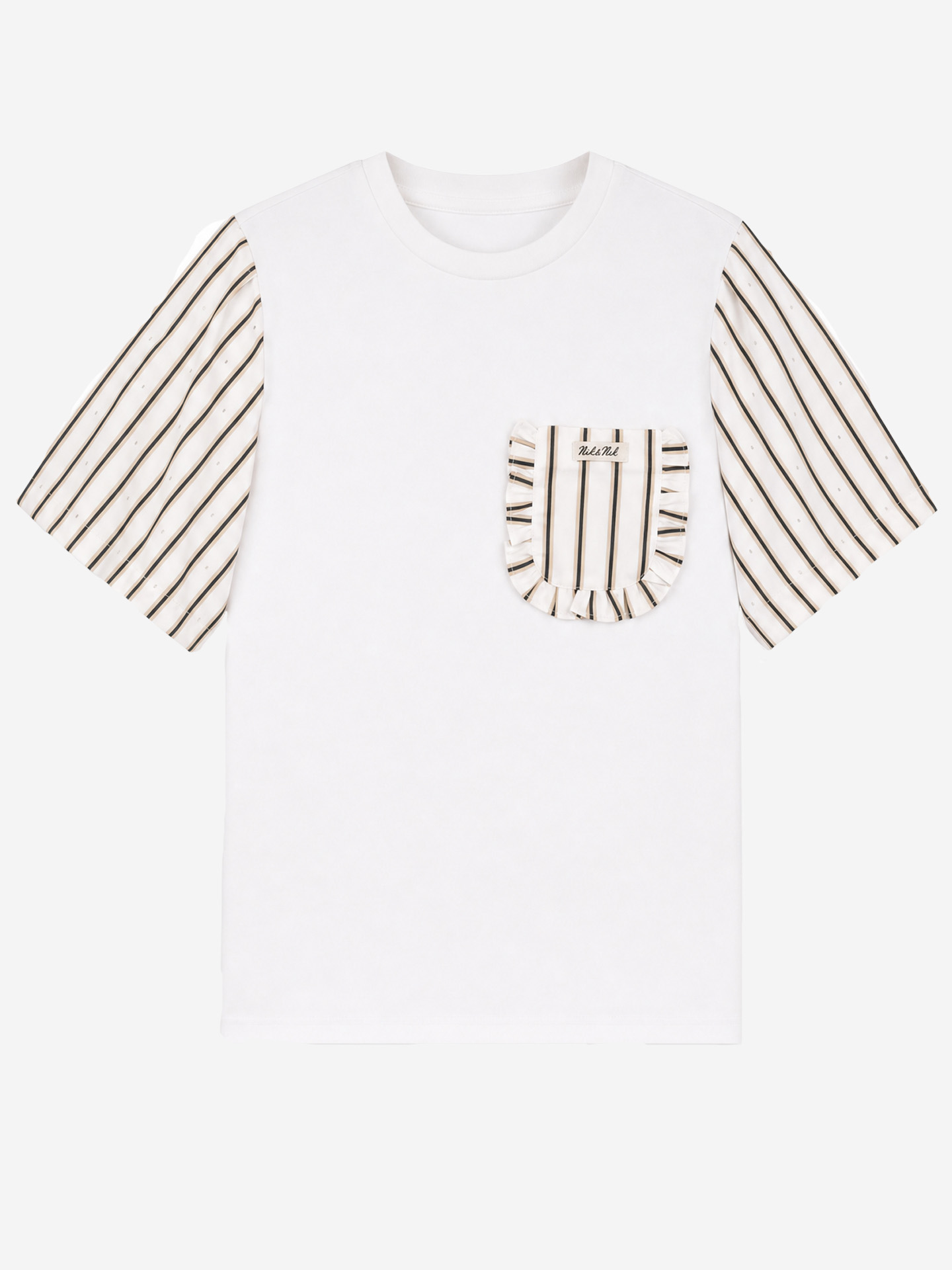 T-shirt met gestreepte pofmouwen en strass steentjes