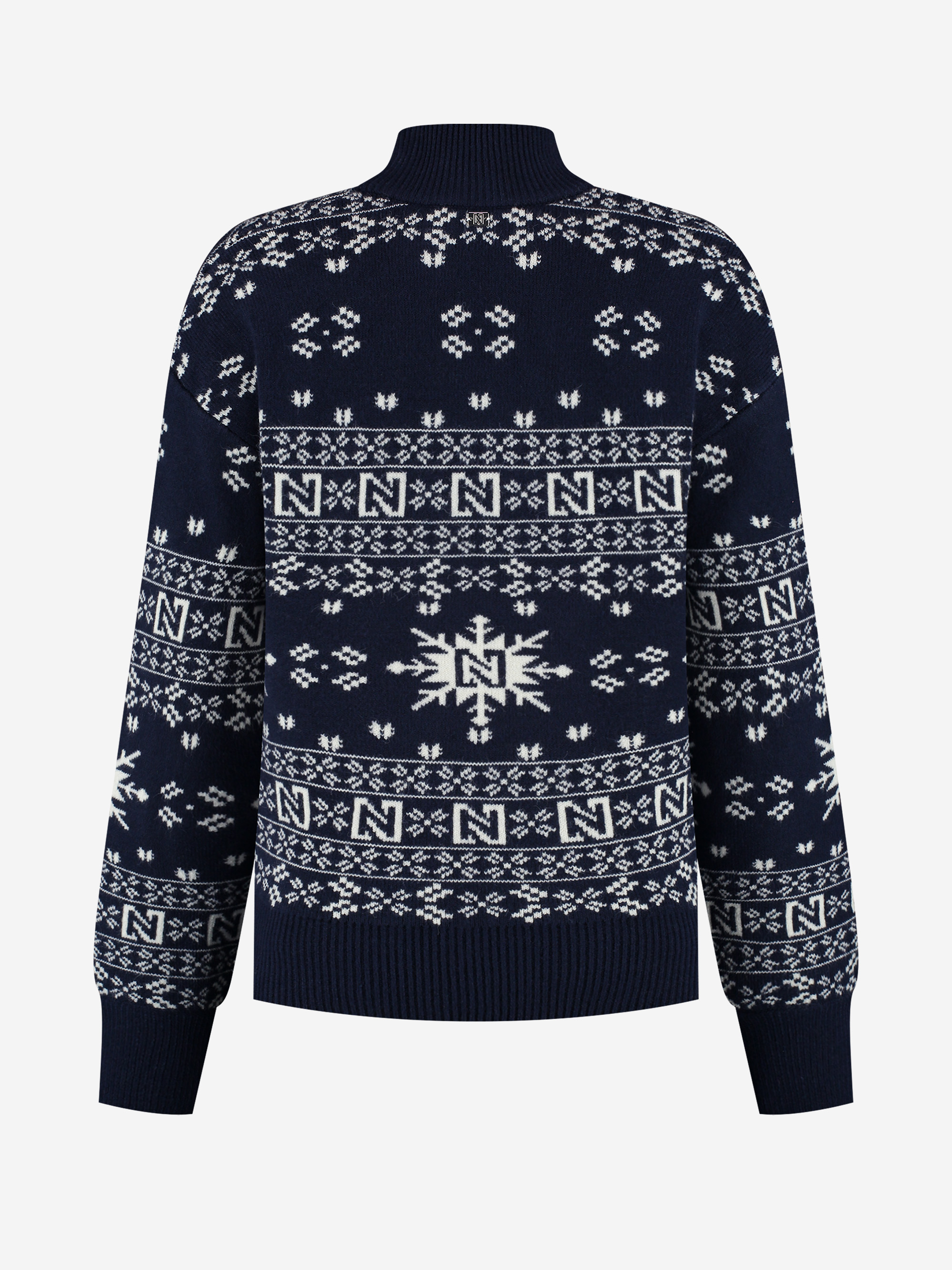 Loose fit pull with logo pattern and high neck