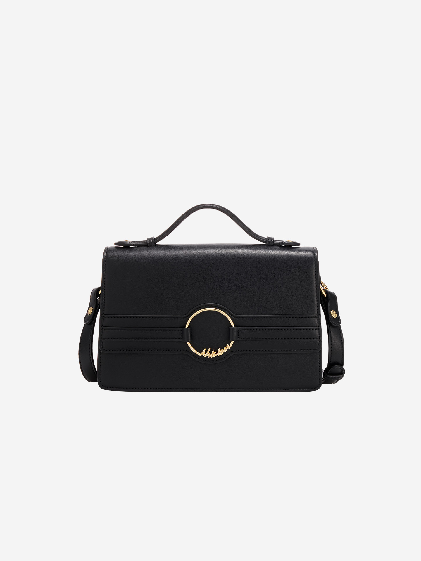 Faux leather shoulder bag with logo detail