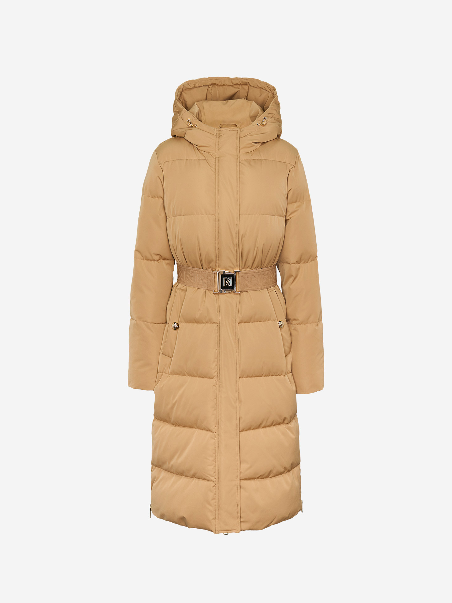 Long padded coat with belt