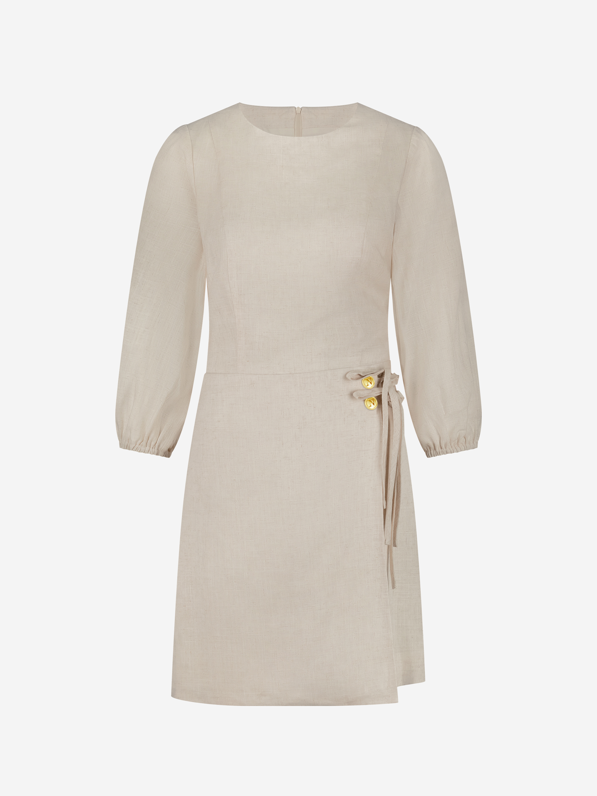 Mixed dress with balloon sleeves and bow details