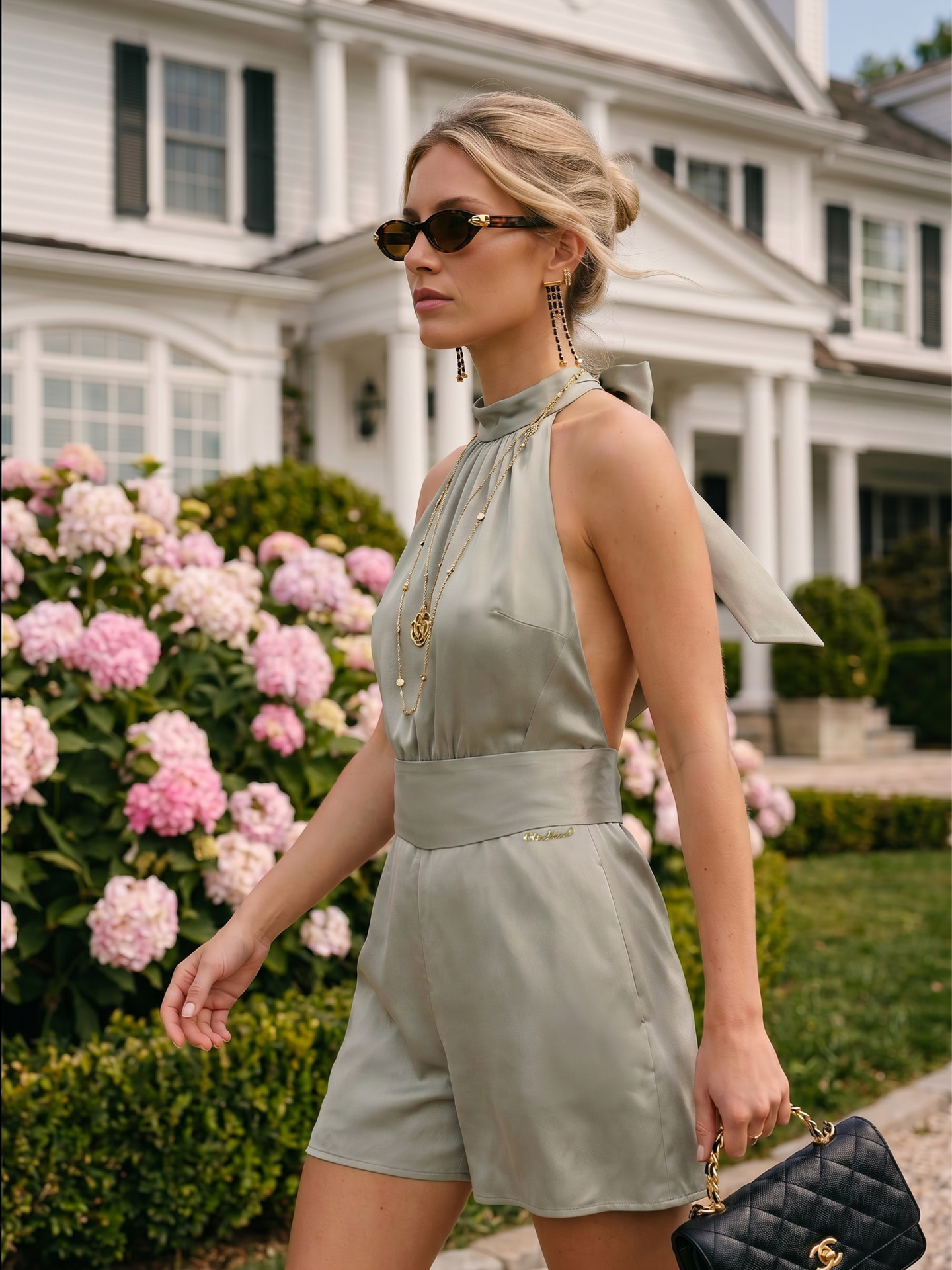 Satin playsuit with bow detail