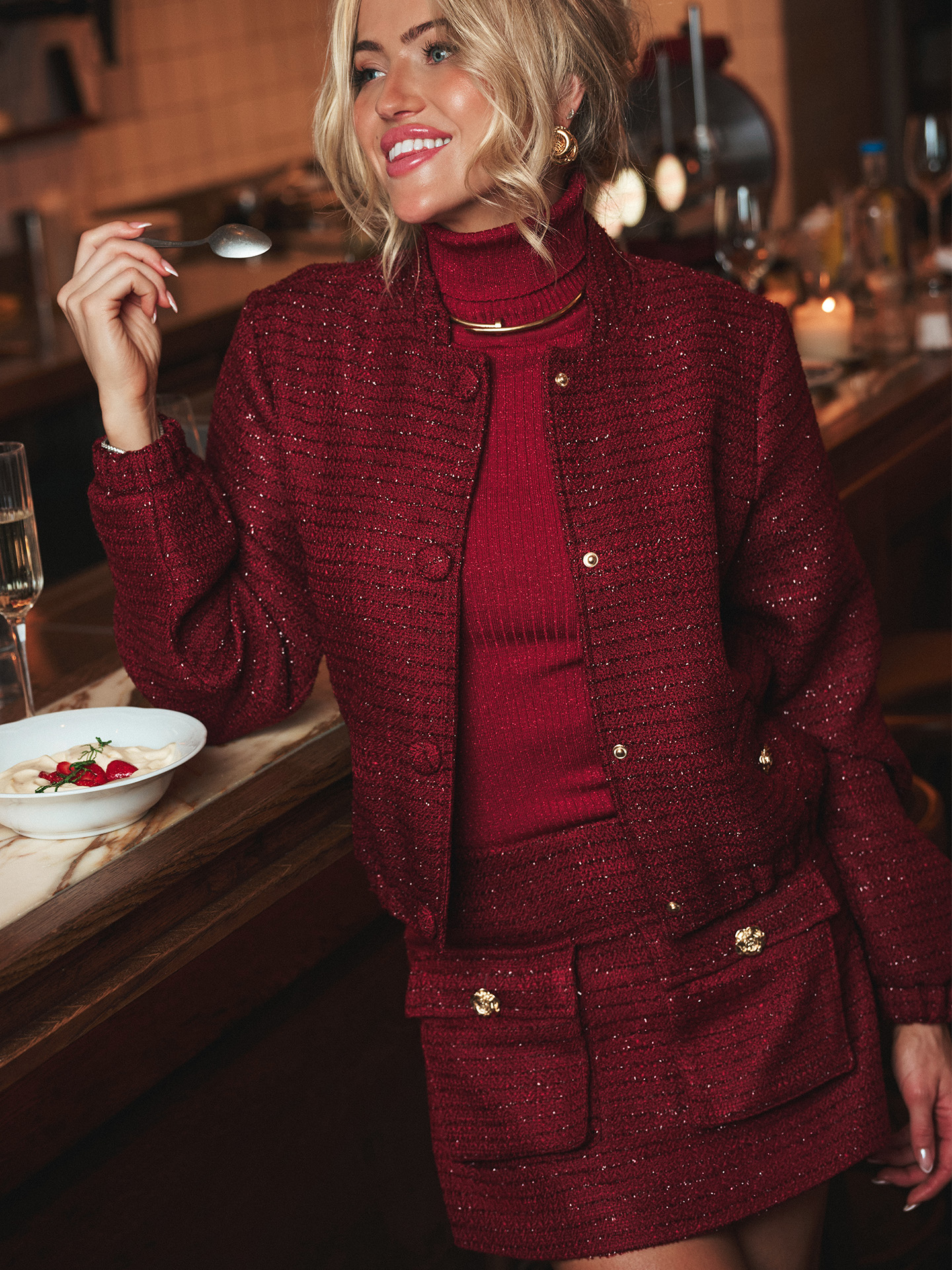 Bouclé bomber jacket with glitter thread