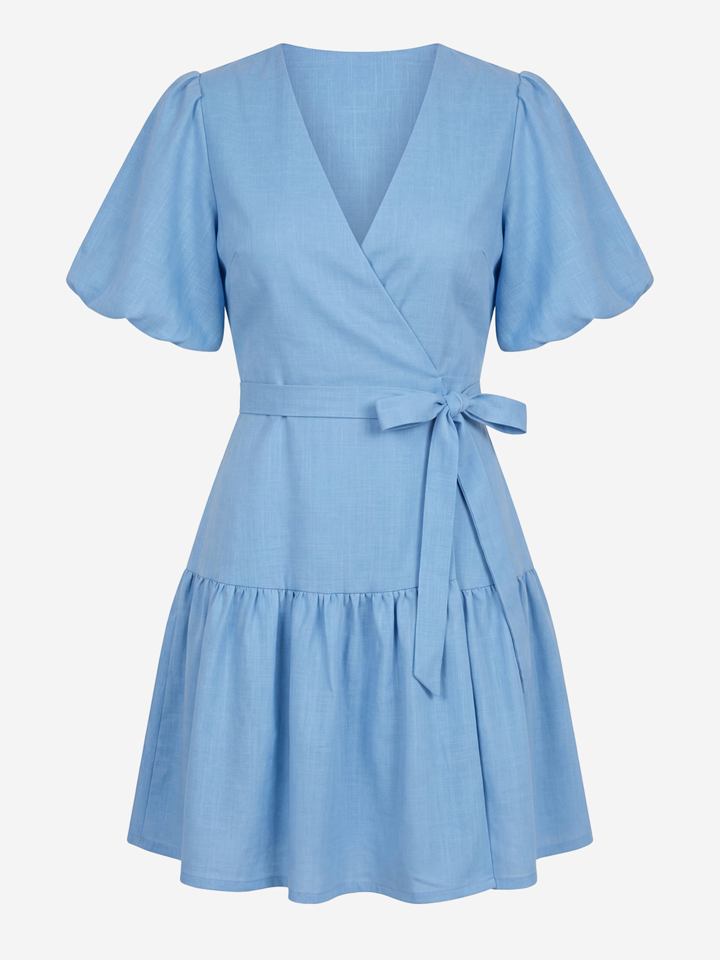 Wrap dress with puff sleeves