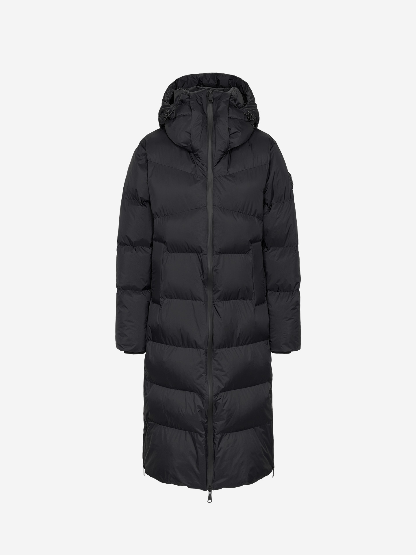 Long puffer jacket with side slits