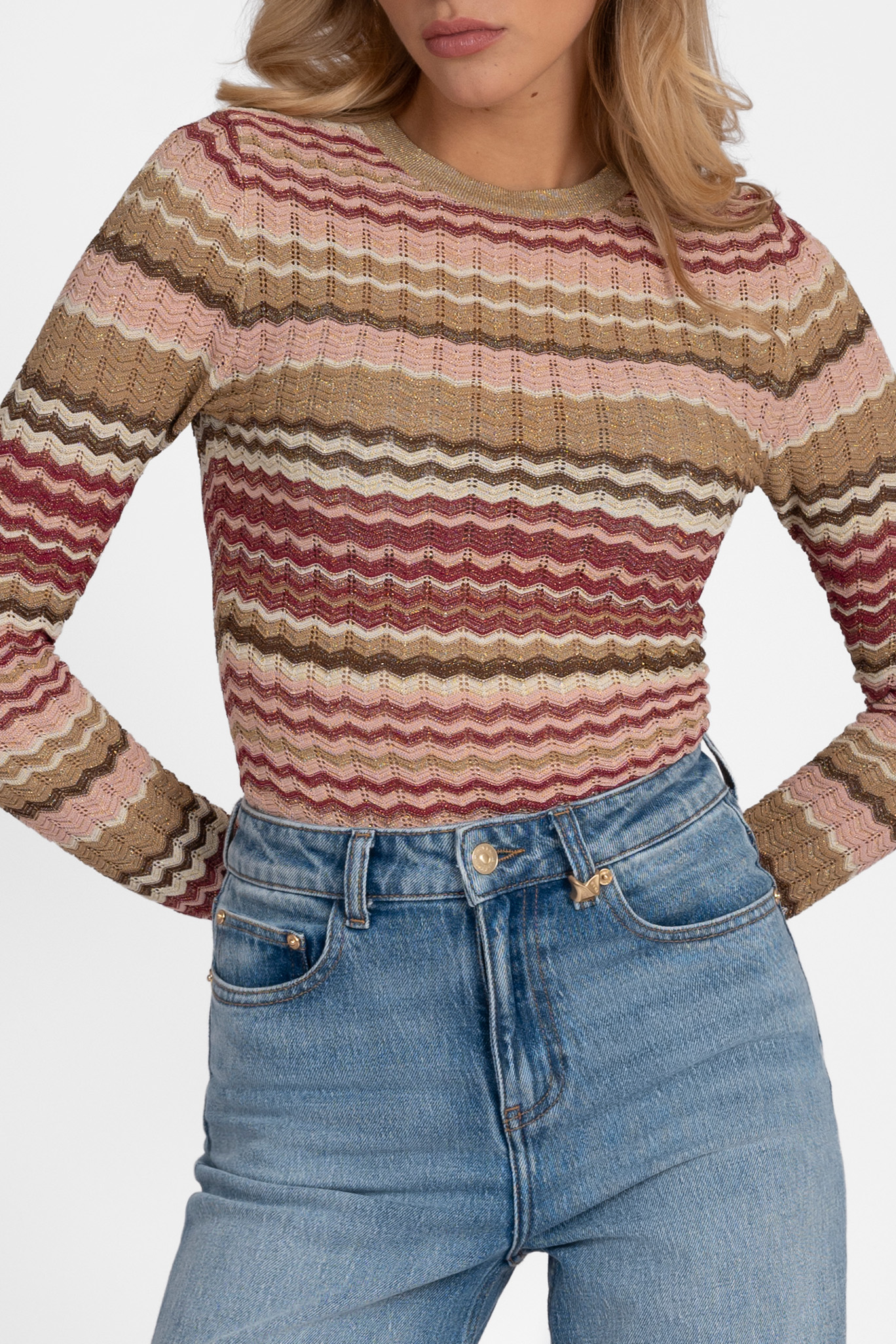 Ajour gebreide longsleeve met zigzagpatroon
