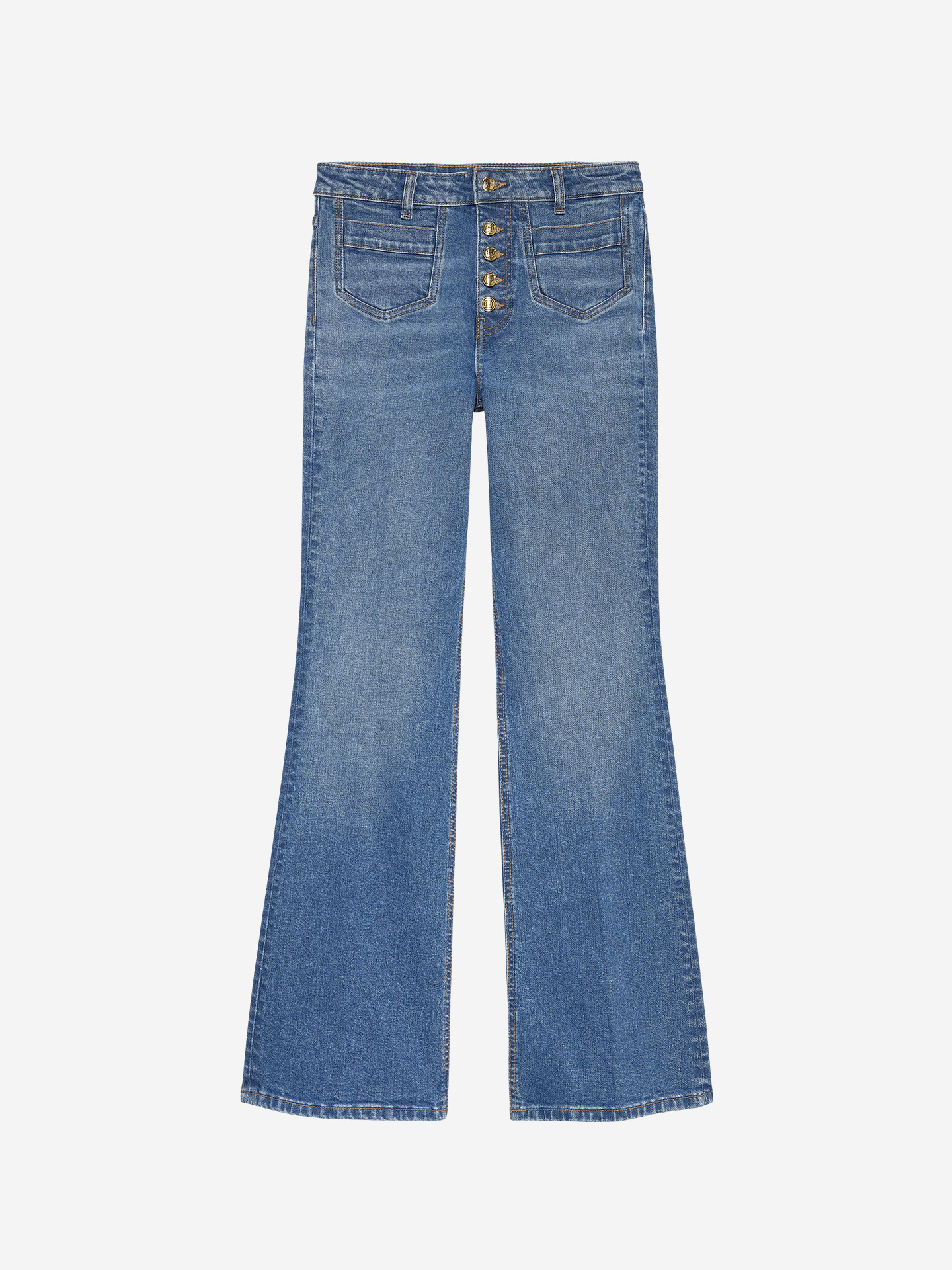 Jeans with a row of buttons