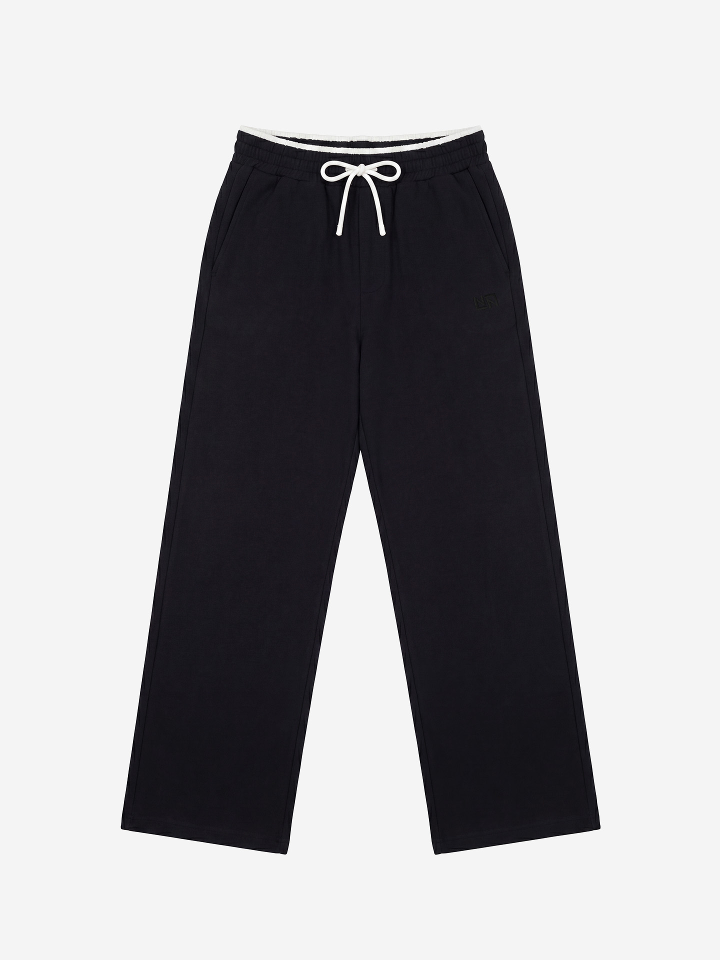 Pants with double waistband and drawstring