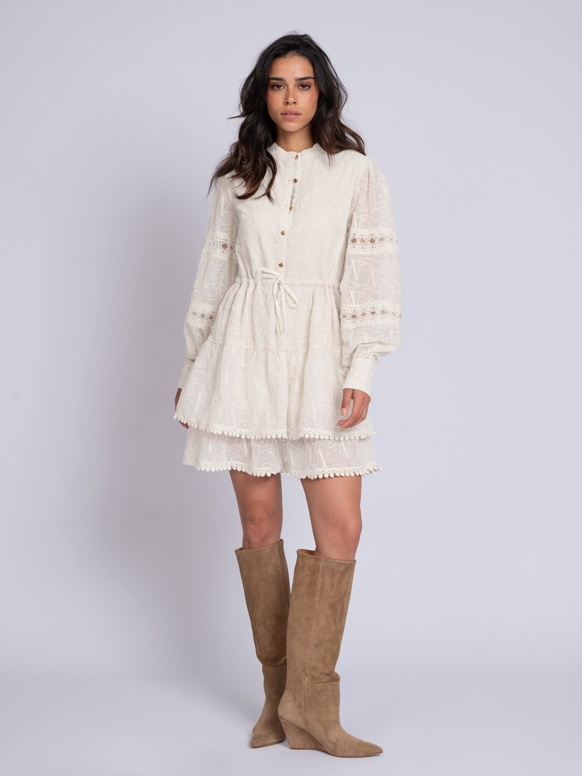 A-line dress in broderie anglaise with cut-out details