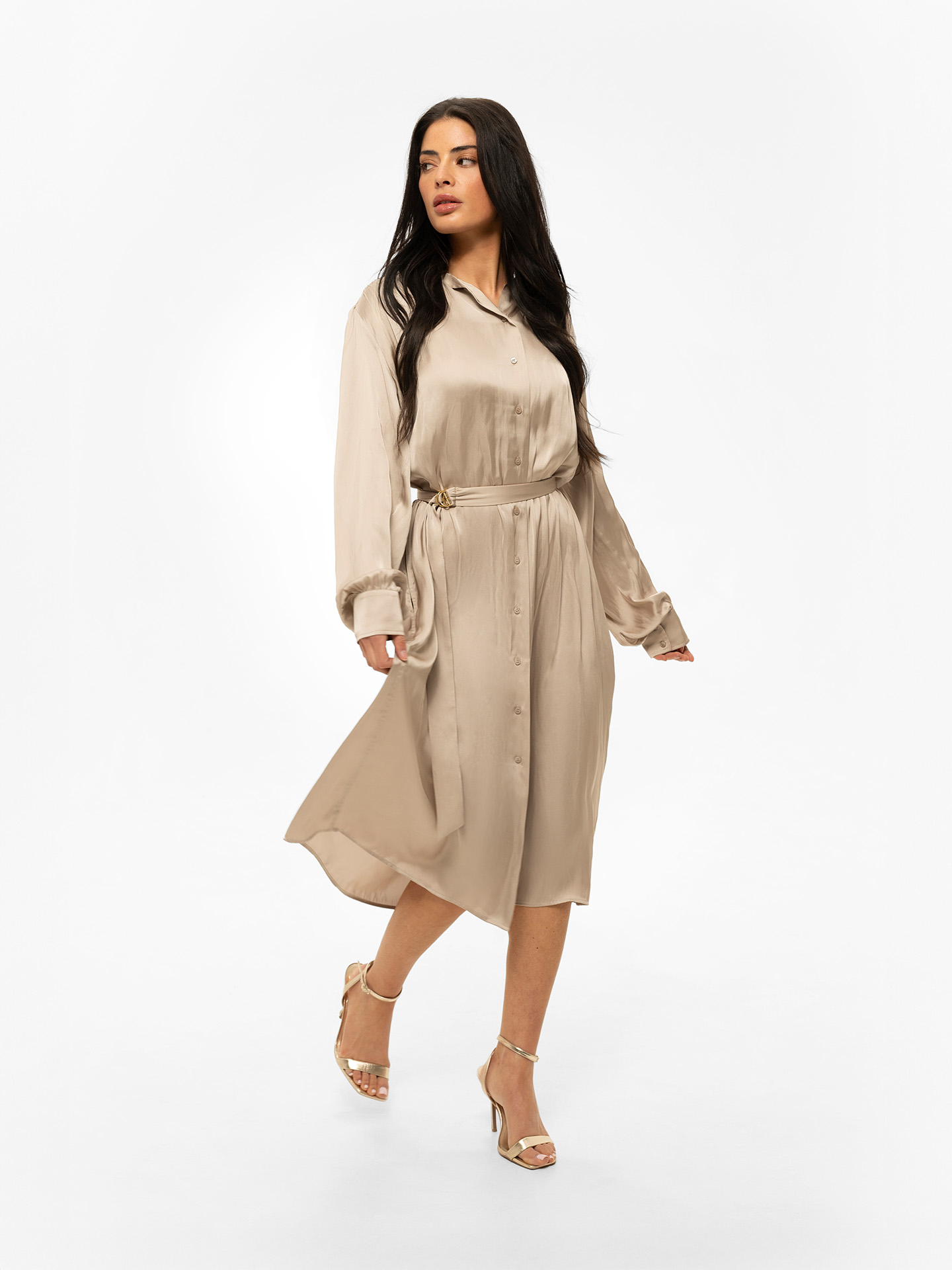 Satin blouse dress with belt