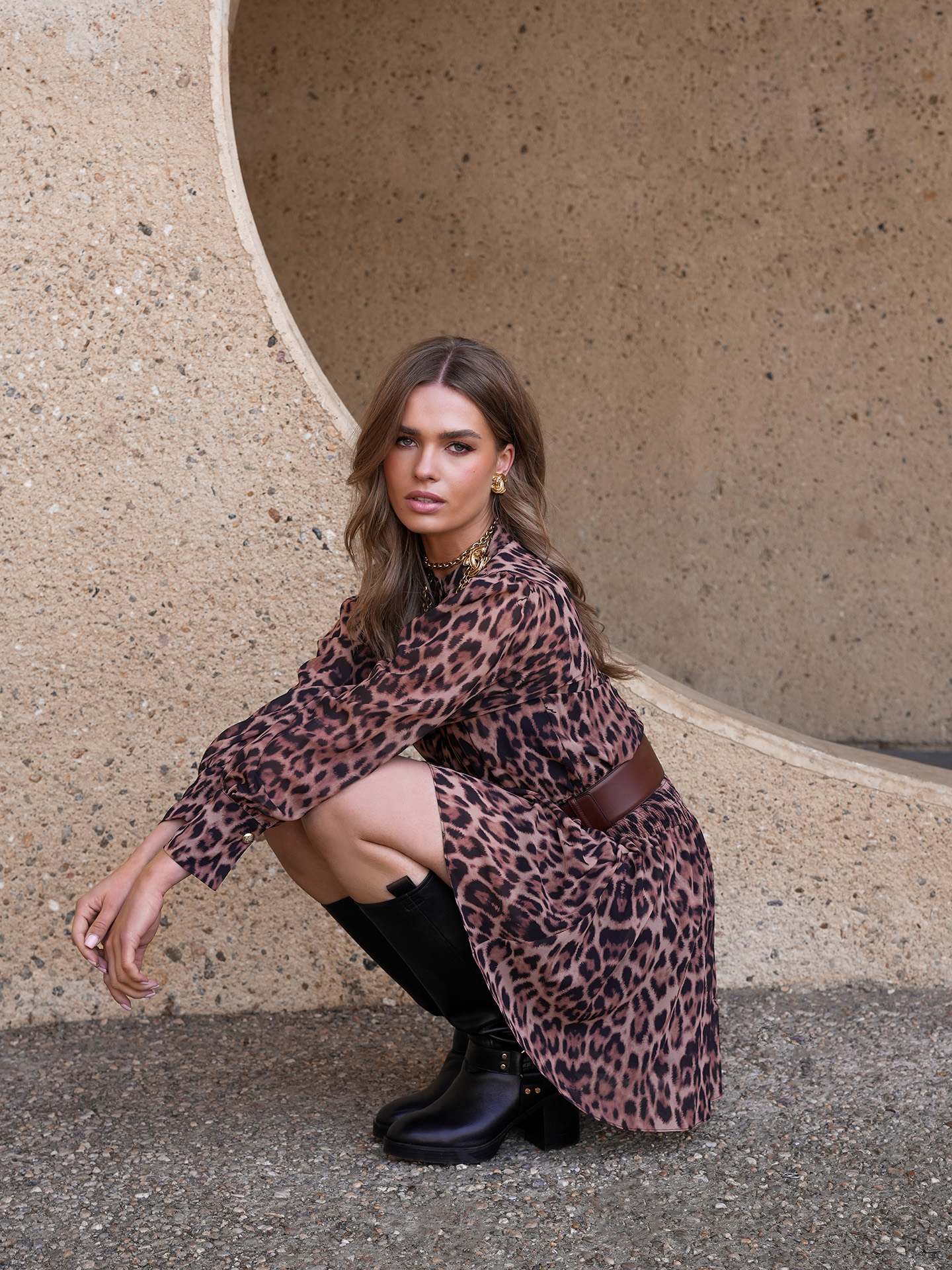 Leopard print blouse dress