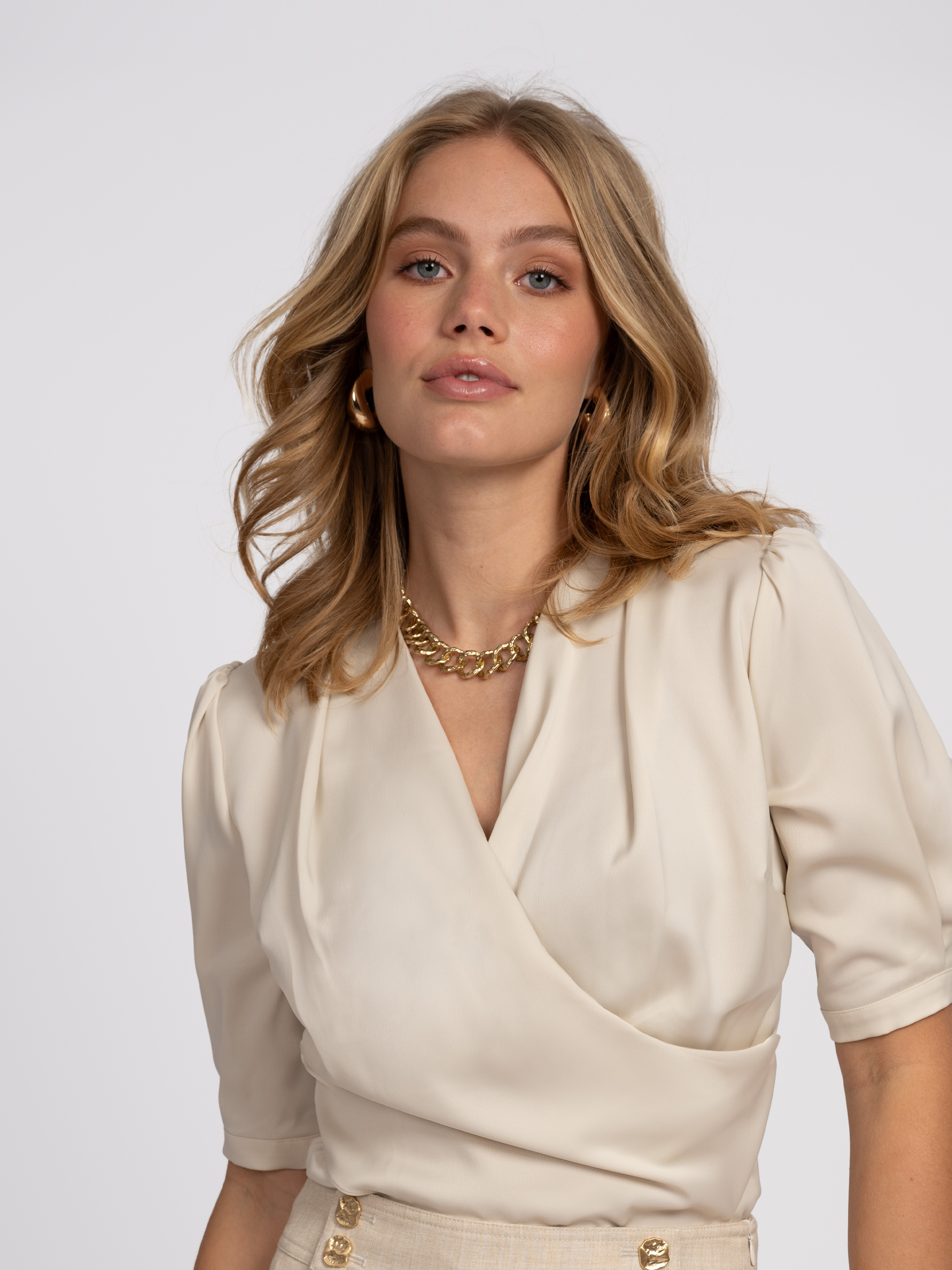 Satin blouse with waterfall neckline
