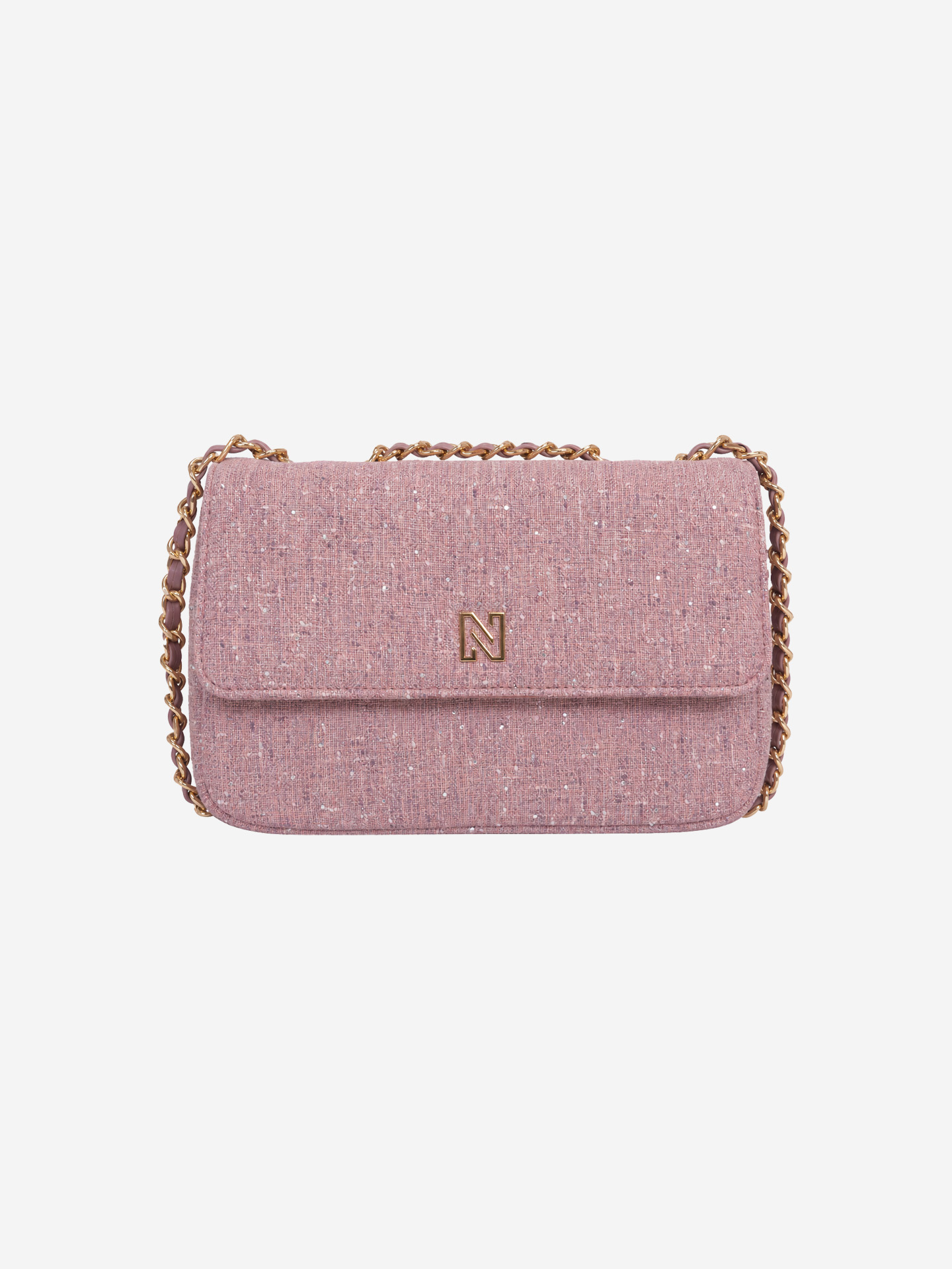 Woven shoulder bag with glitter details