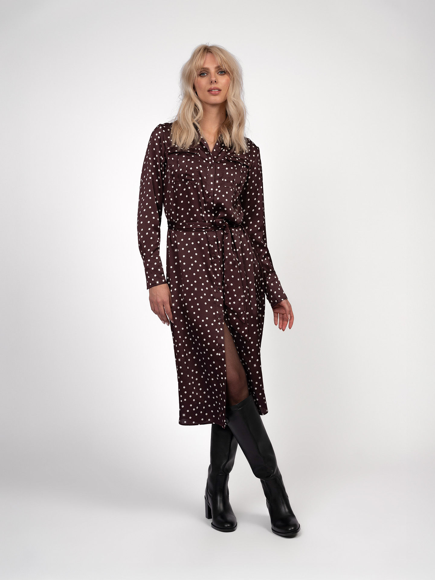 Satin dress with dots