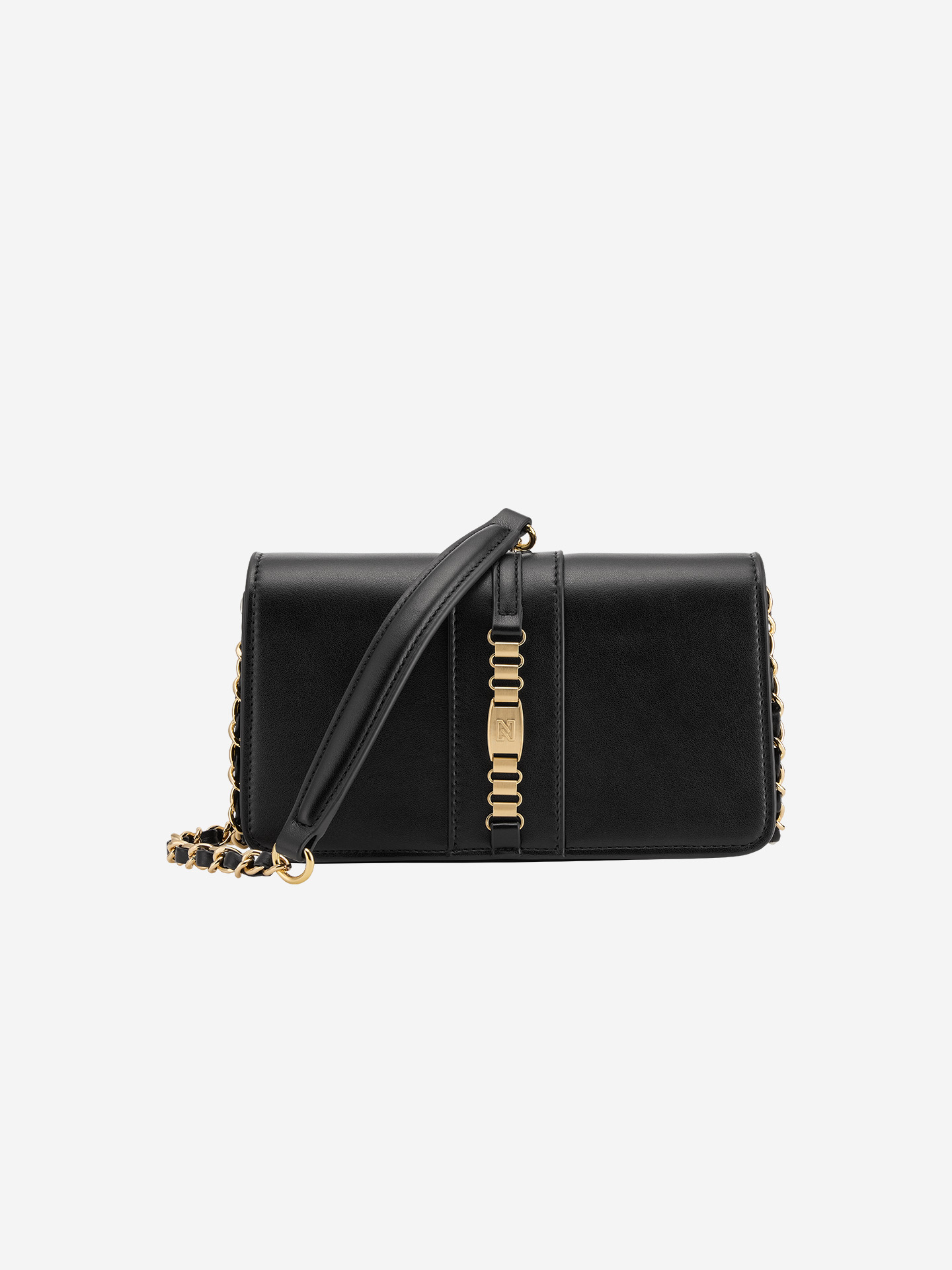 Faux leather shoulder bag with chain details