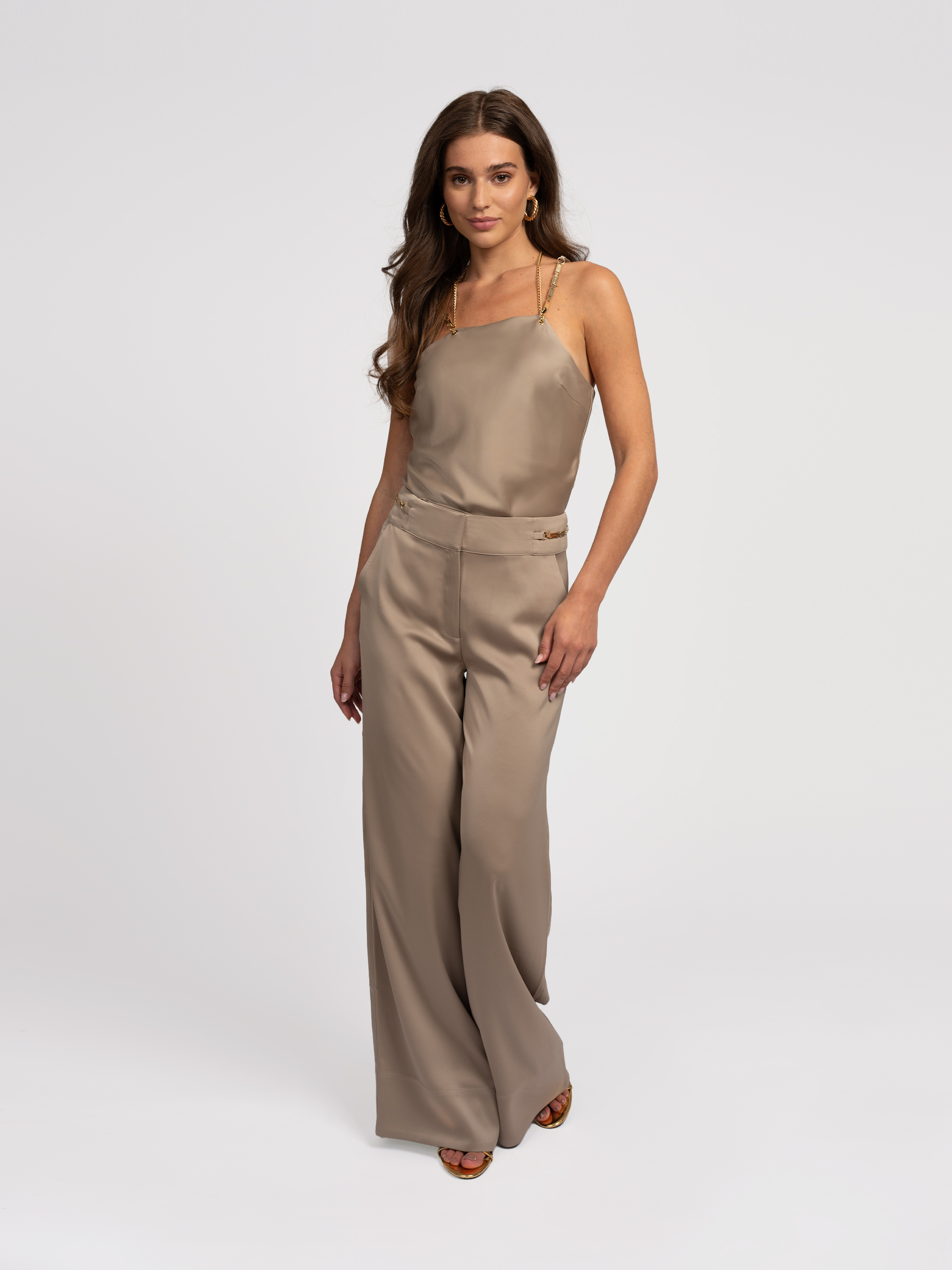 Satijnen pantalon met ketting detail