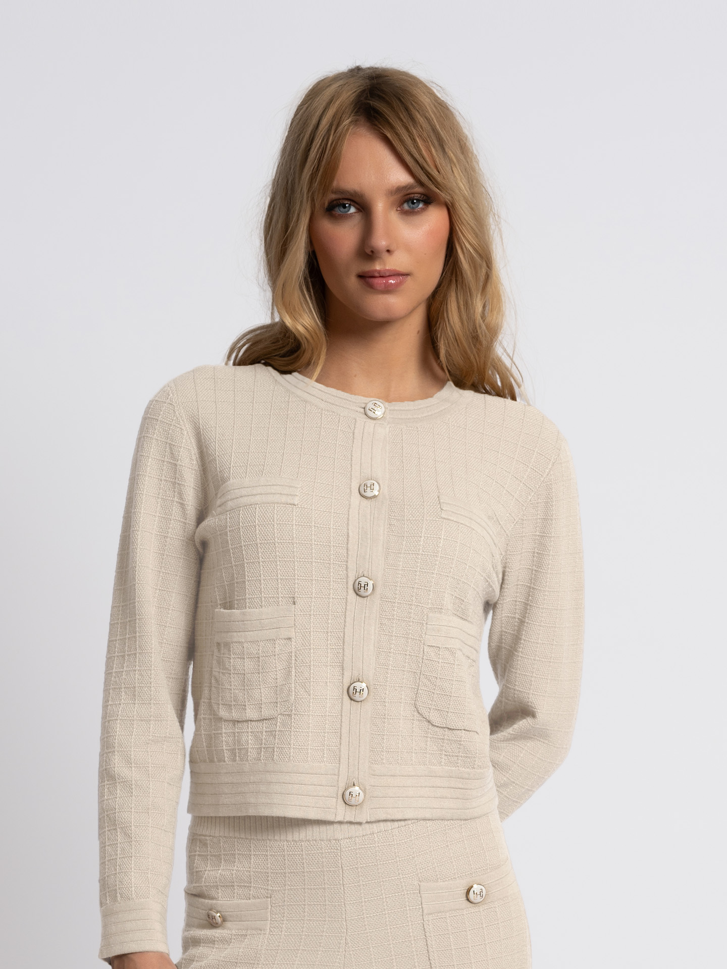 Checked cardigan with luxurious button details
