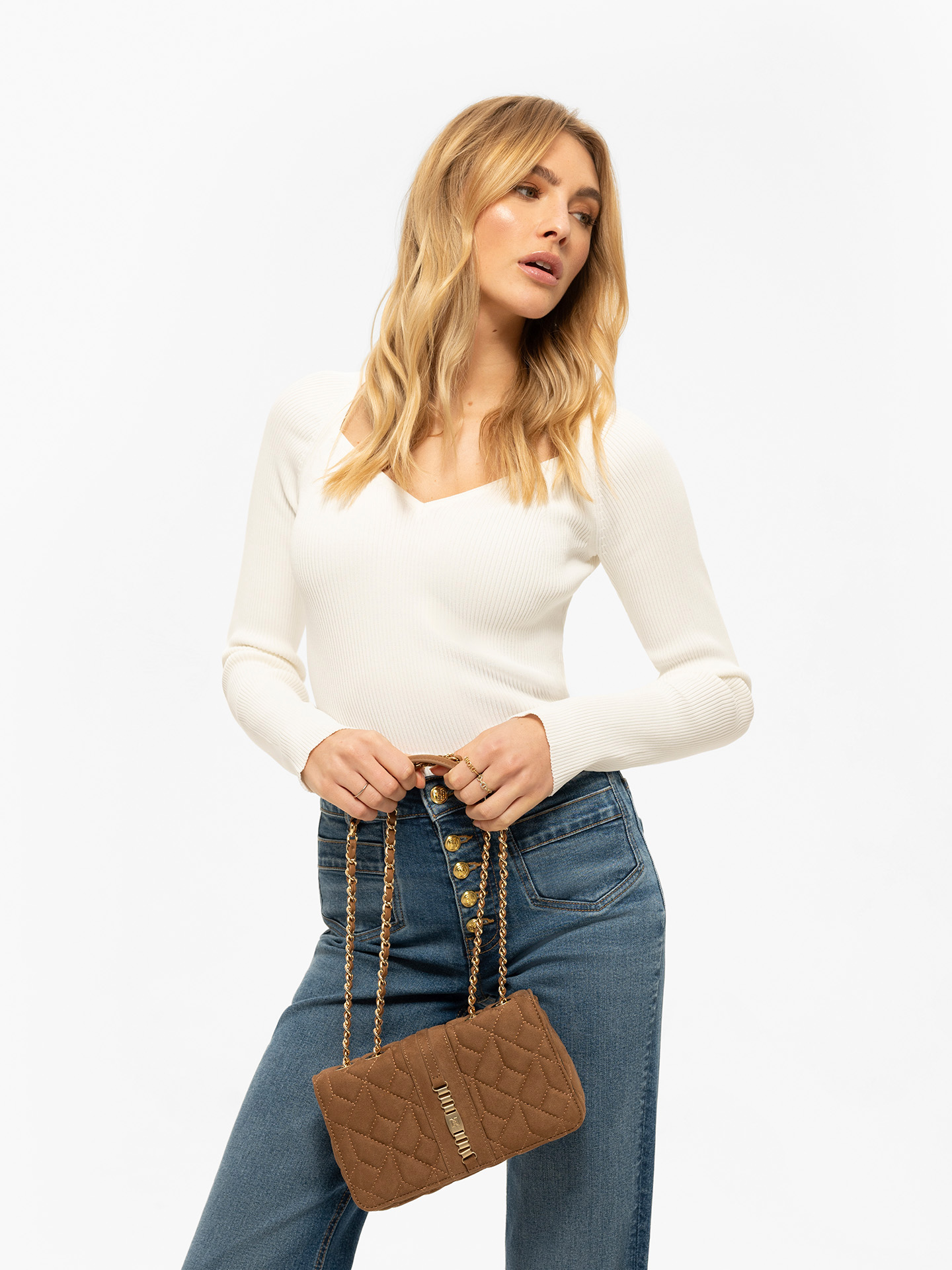 Quilted suede shoulder bag