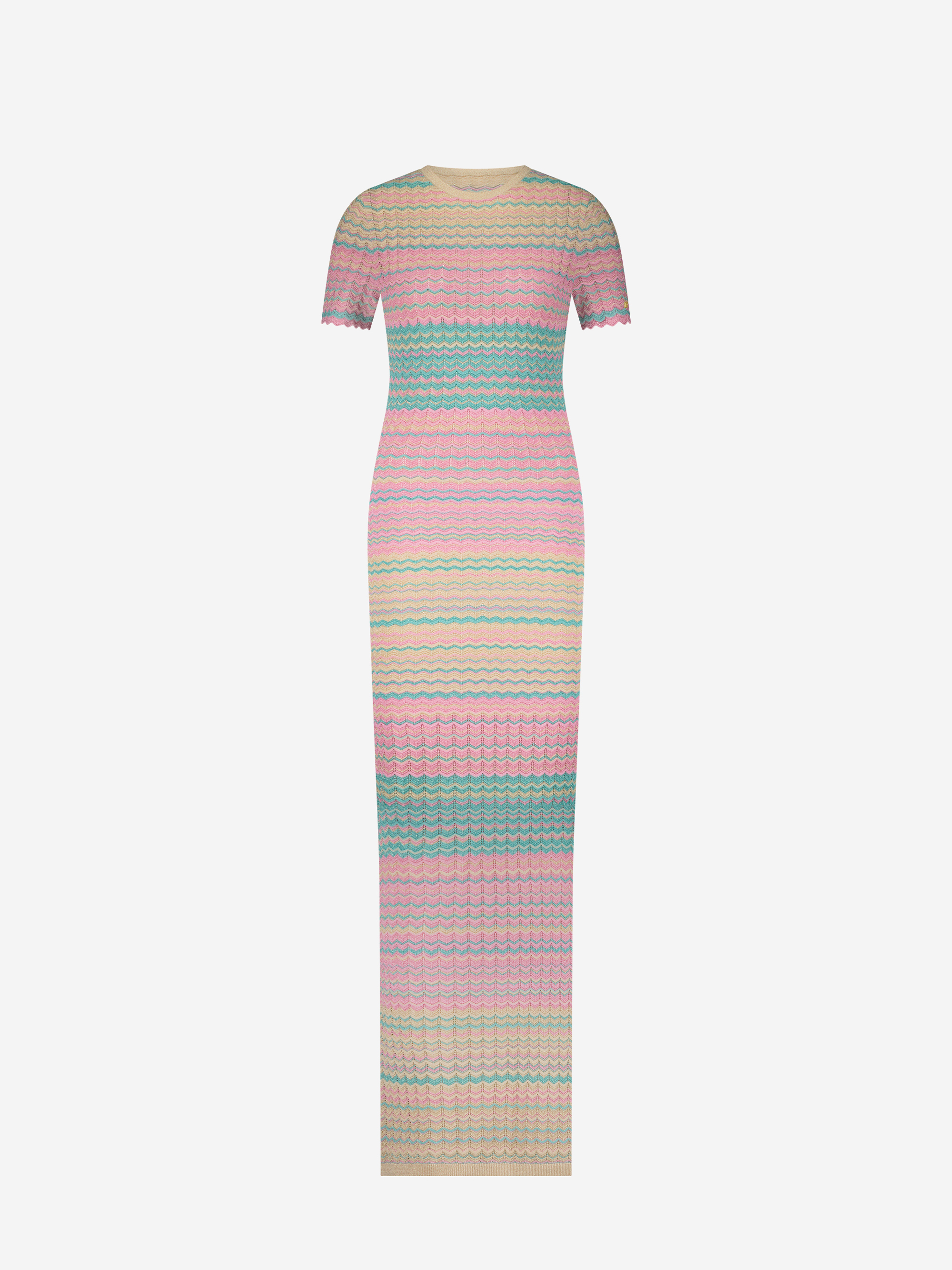 Ajour knitted maxi dress with glitter thread and slit