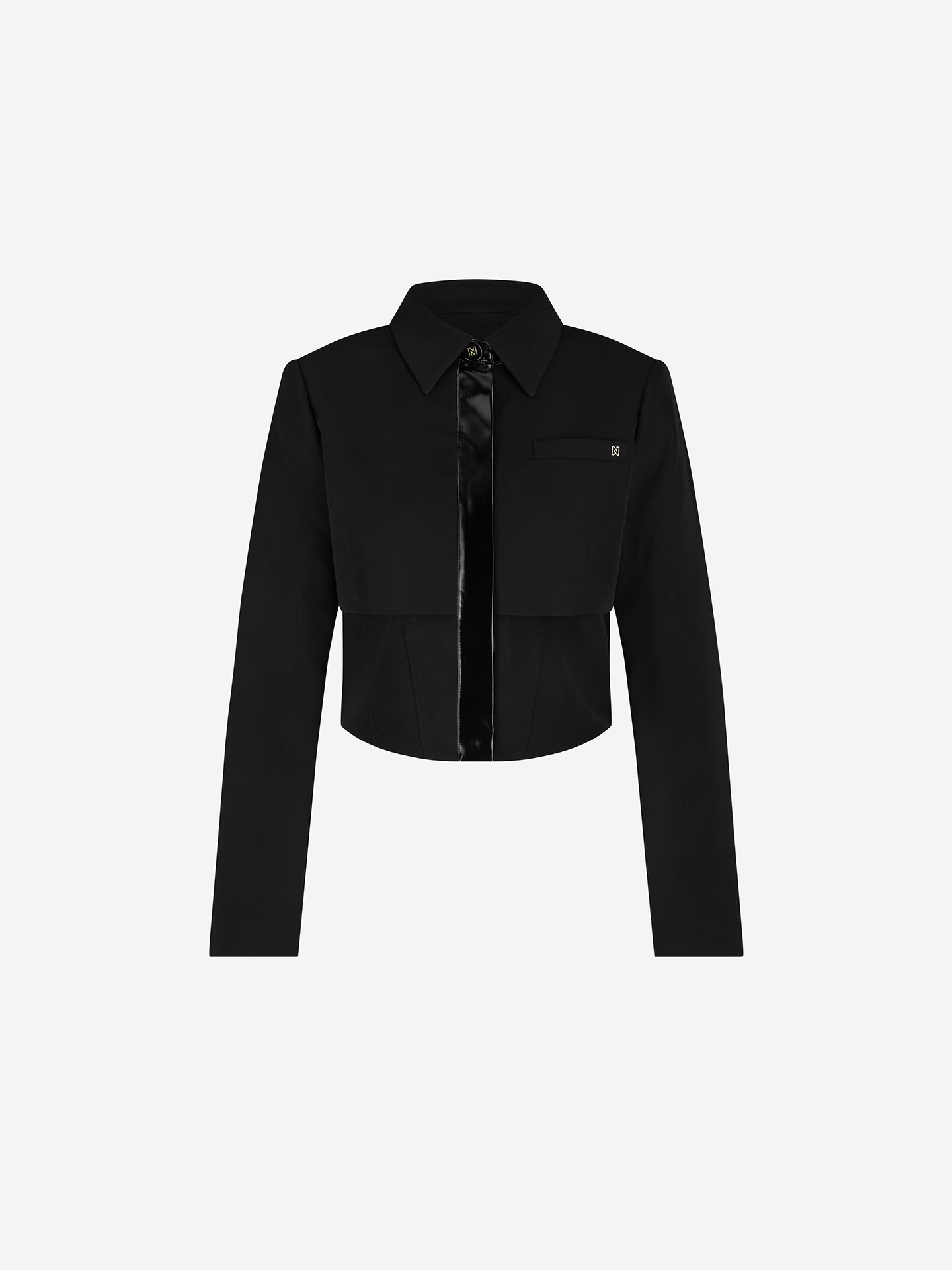 Cropped blazer with faux leather detail