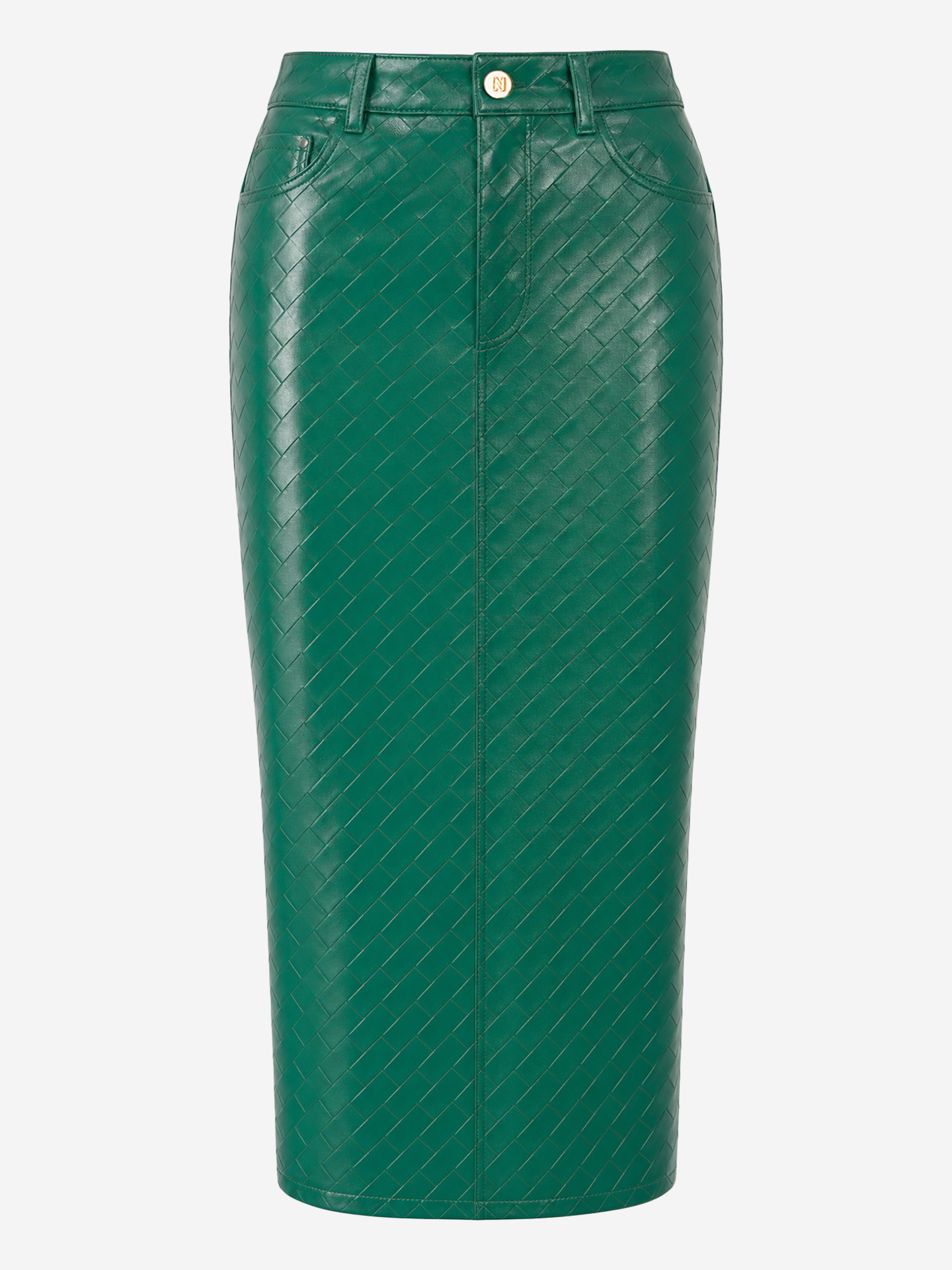 Braided faux leather midi skirt