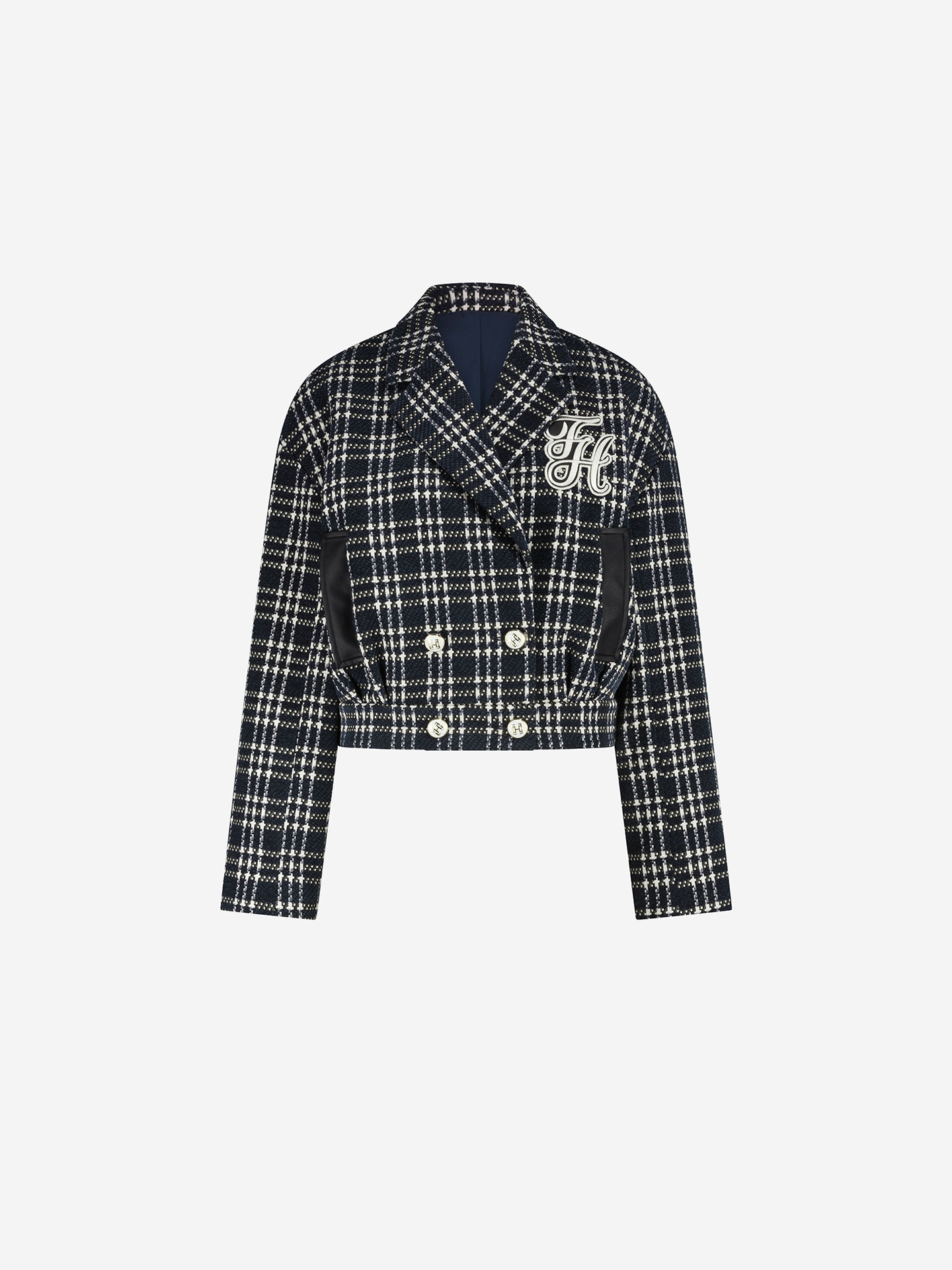 Cropped blazer with checked pattern