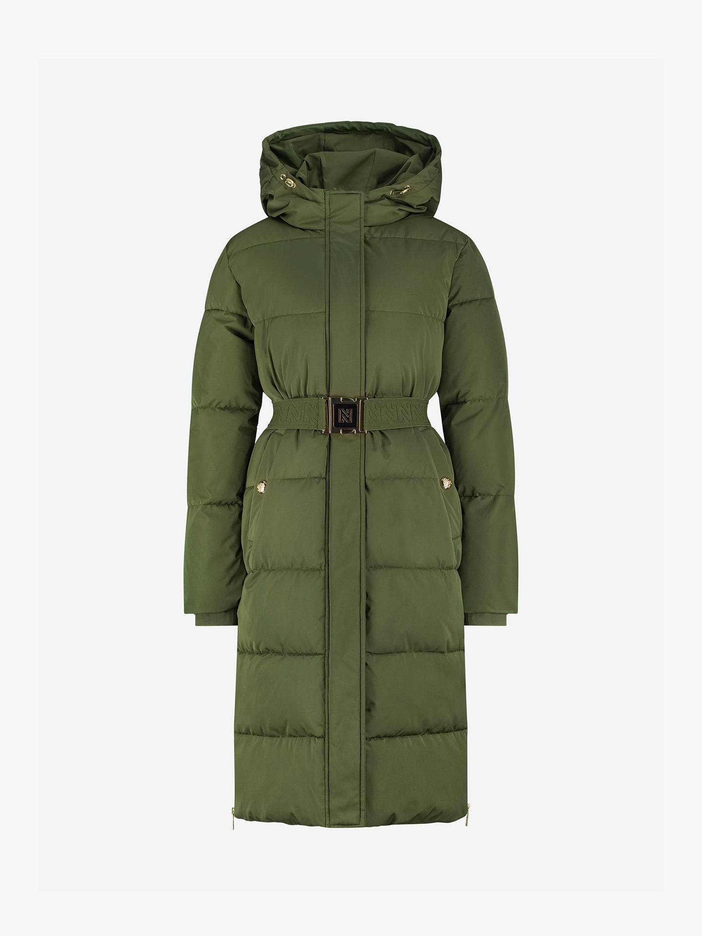 Long padded coat with belt