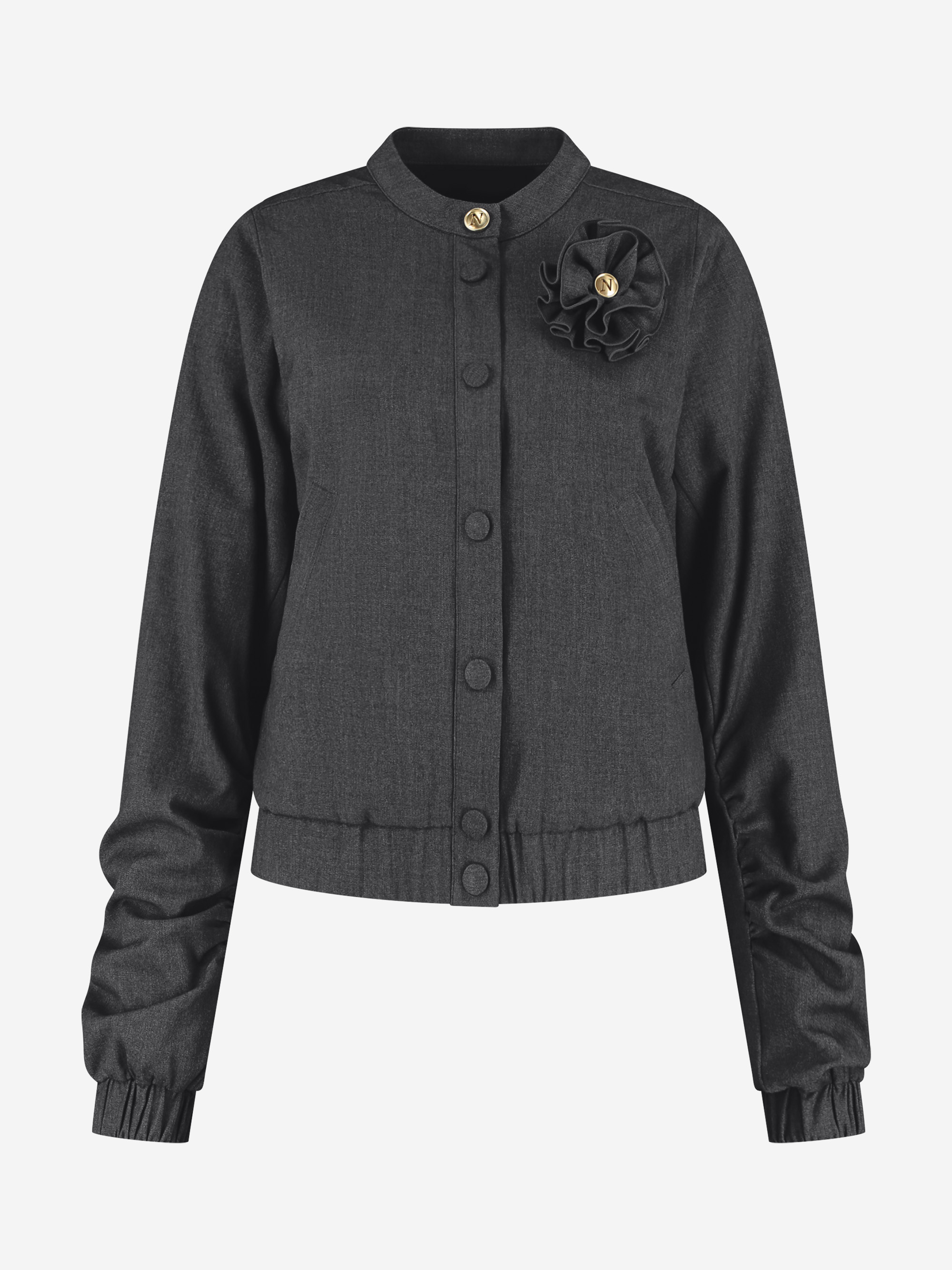 Loose-fitting jacket with decorative flower